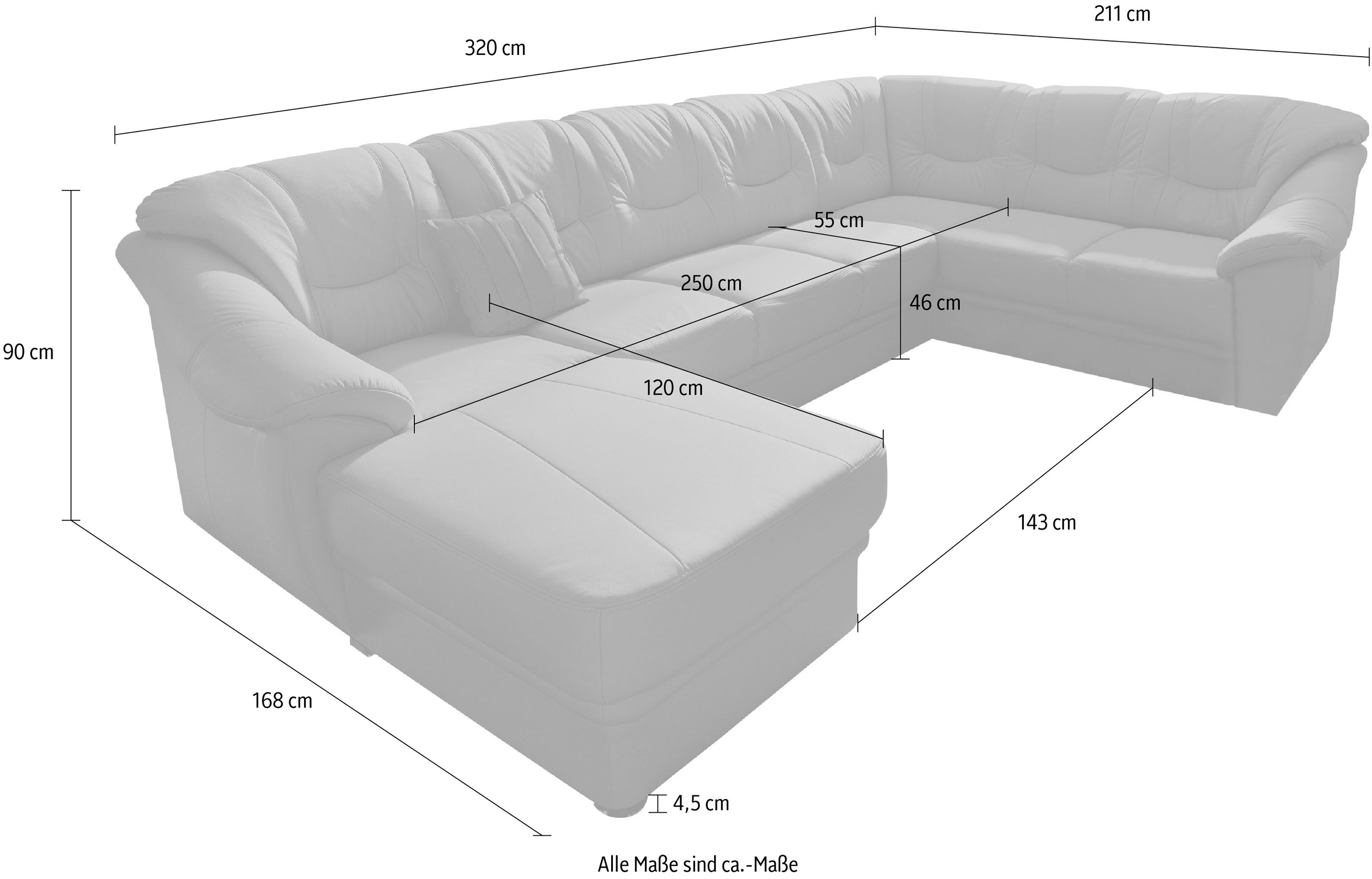 sit&more Wohnlandschaft »Savona U-Form, B: 320 cm«, optional Bettfunktion, Federkern