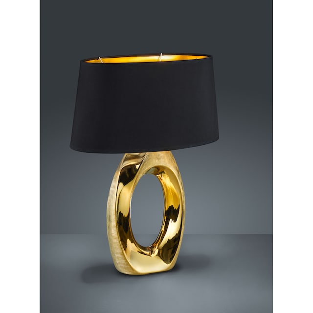 TRIO Leuchten Schreibtischlampe »Taba«, 1 flammig-flammig, Nachttischlampe,  Tischlampe golfarbig, Stoffschirm in schwarz/gold bei OTTO