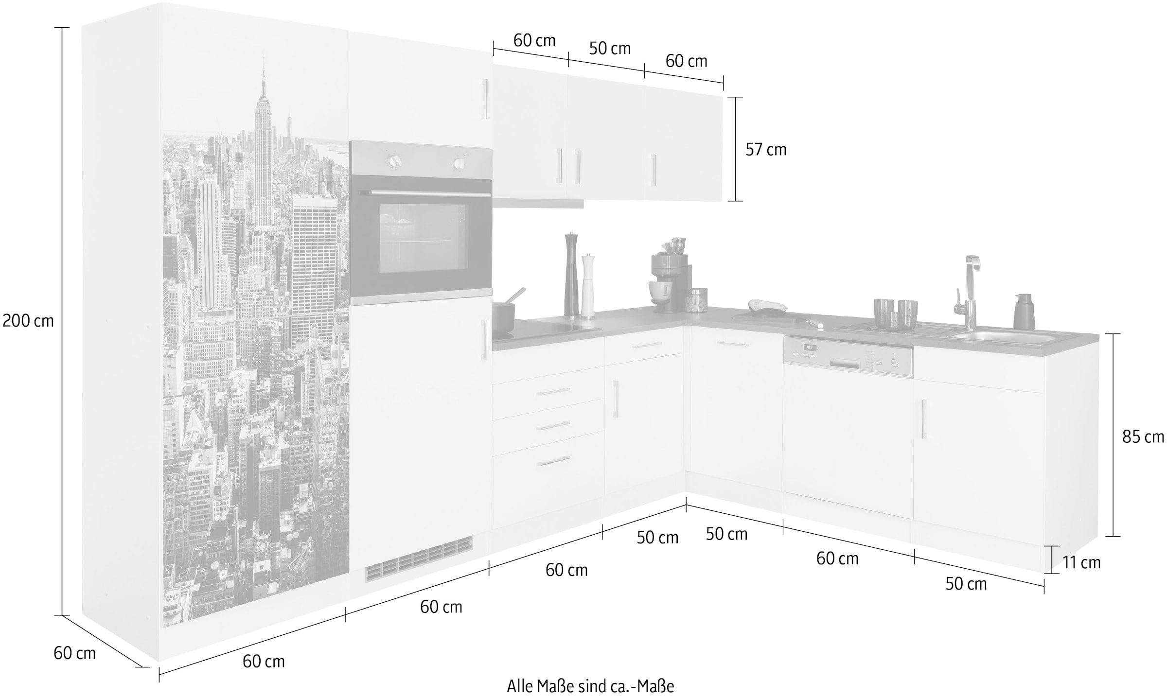 KOCHSTATION Winkelküche »KS-Paris«, Stellbreite 290/220 cm, wahlweise mit Induktionskochfeld