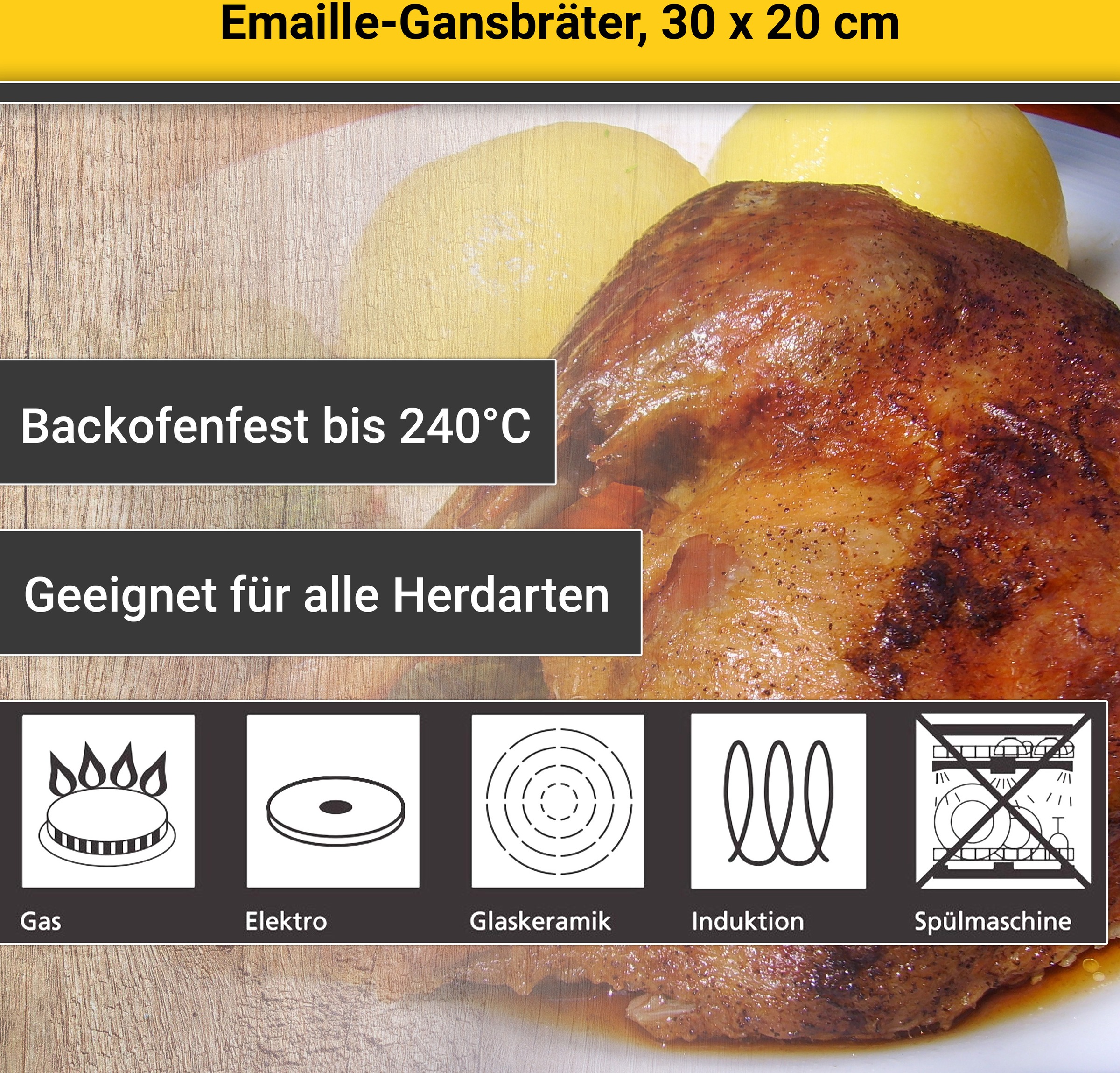 Krüger Bräter »Gansbräter mit Tropfdeckel«, Emaille, für Induktions-Kochfelder geeignet