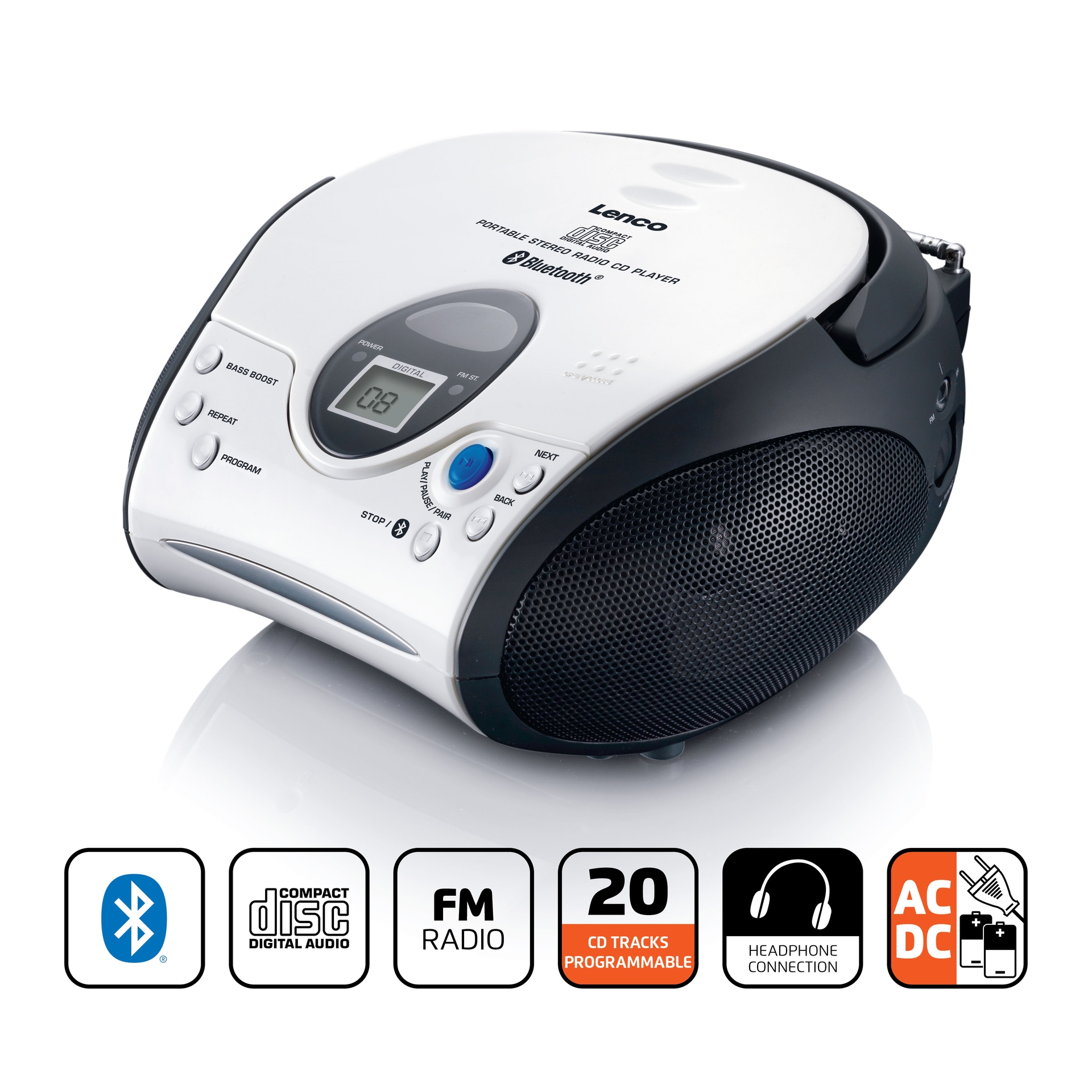 Lenco Radio »SCD-24BT WHBK - Tragbarer CD-Player«, (FM-Tuner)
