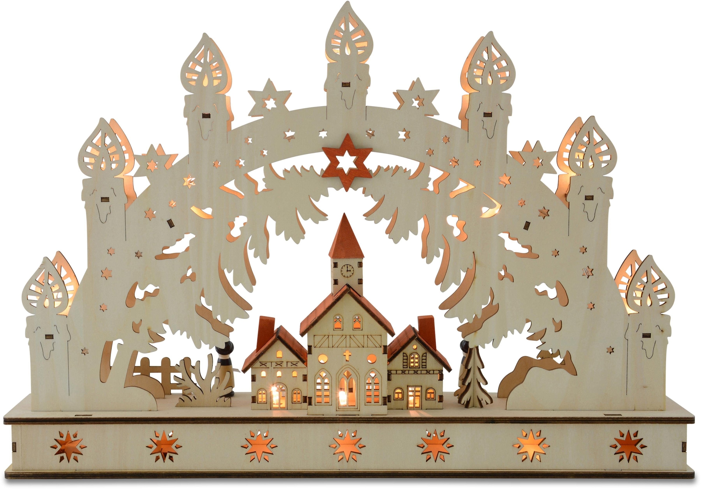 KONSTSMIDE Weihnachtsfigur »Weihnachtsdeko«, (1 St.), LED Fiberoptikhaus m.  Burgszene + rotierendem Weihnachtsbaum, m. Musik kaufen im OTTO Online Shop