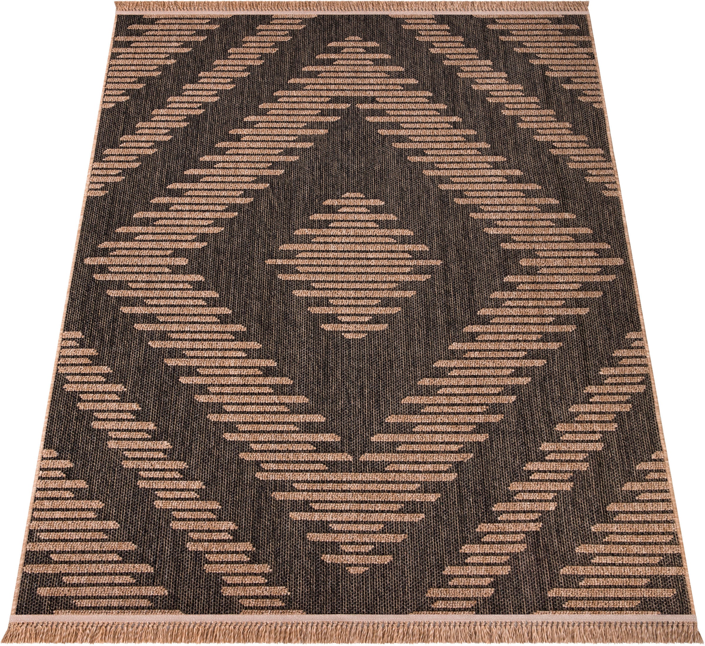 Paco Home Teppich »Cologne 494«, rechteckig, 11 mm Höhe, Flachgewebe, meliert, Rauten Motiv, mit Fransen, Outdoor geeignet