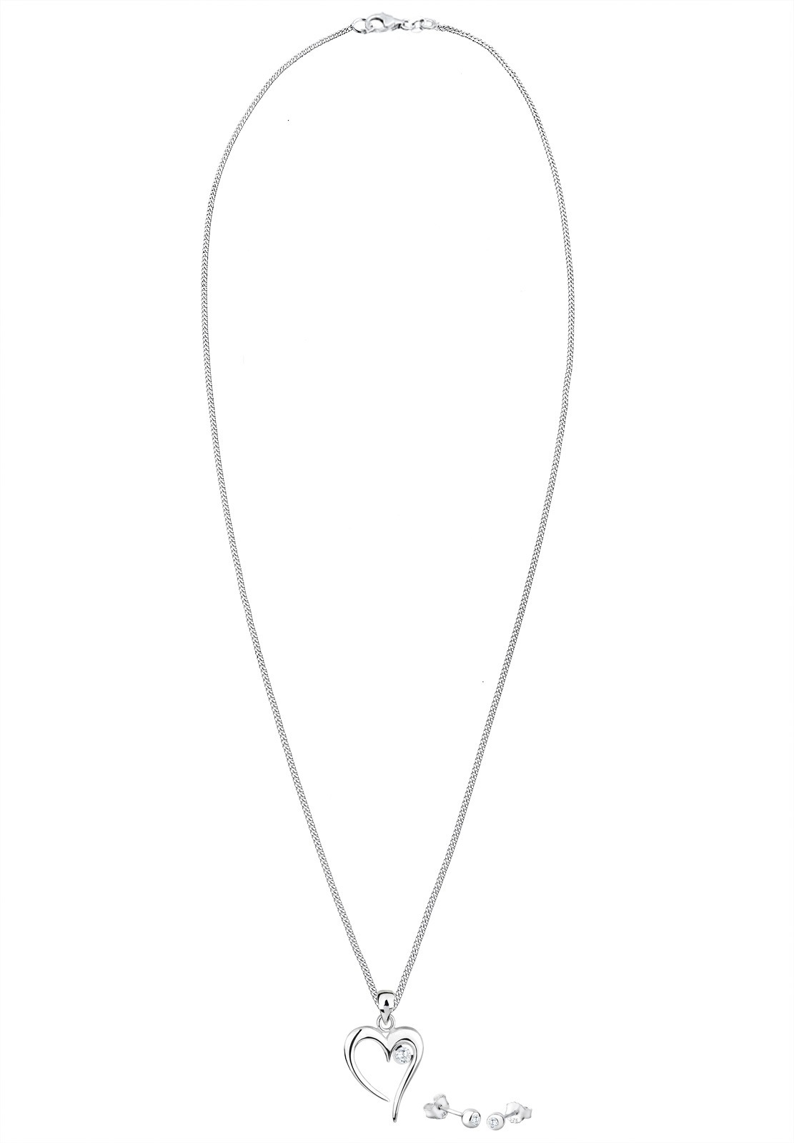 Elli Ohrring und Ketten Set »Schmuckset Herz Solitär Zirkonia In Love 925 Sterling Silber«
