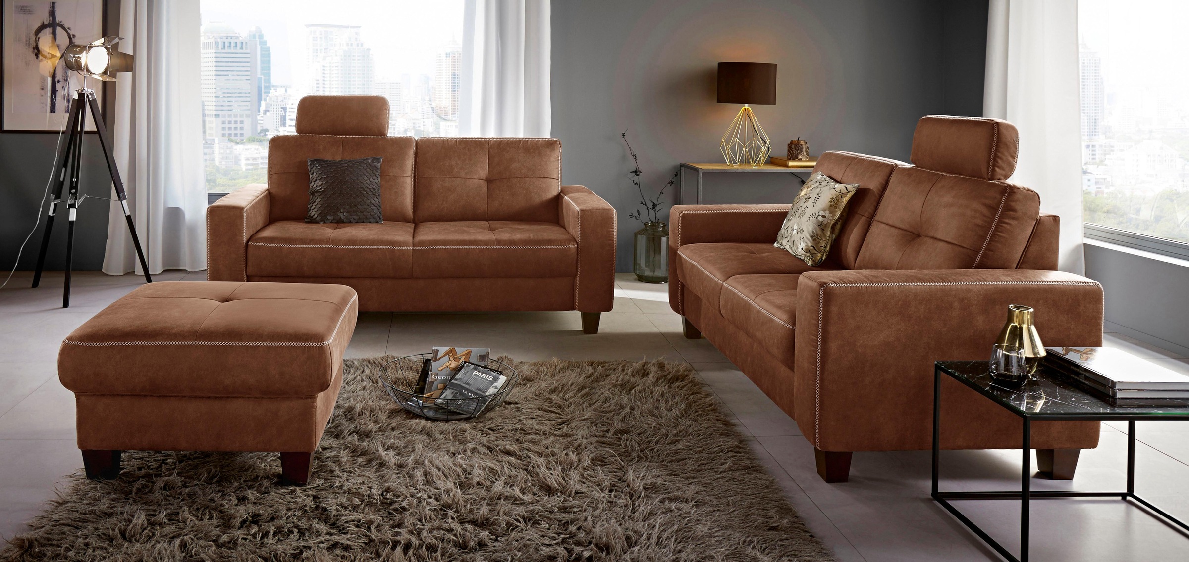 Home affaire Polsterhocker »Varese« Kreuznaht in beige