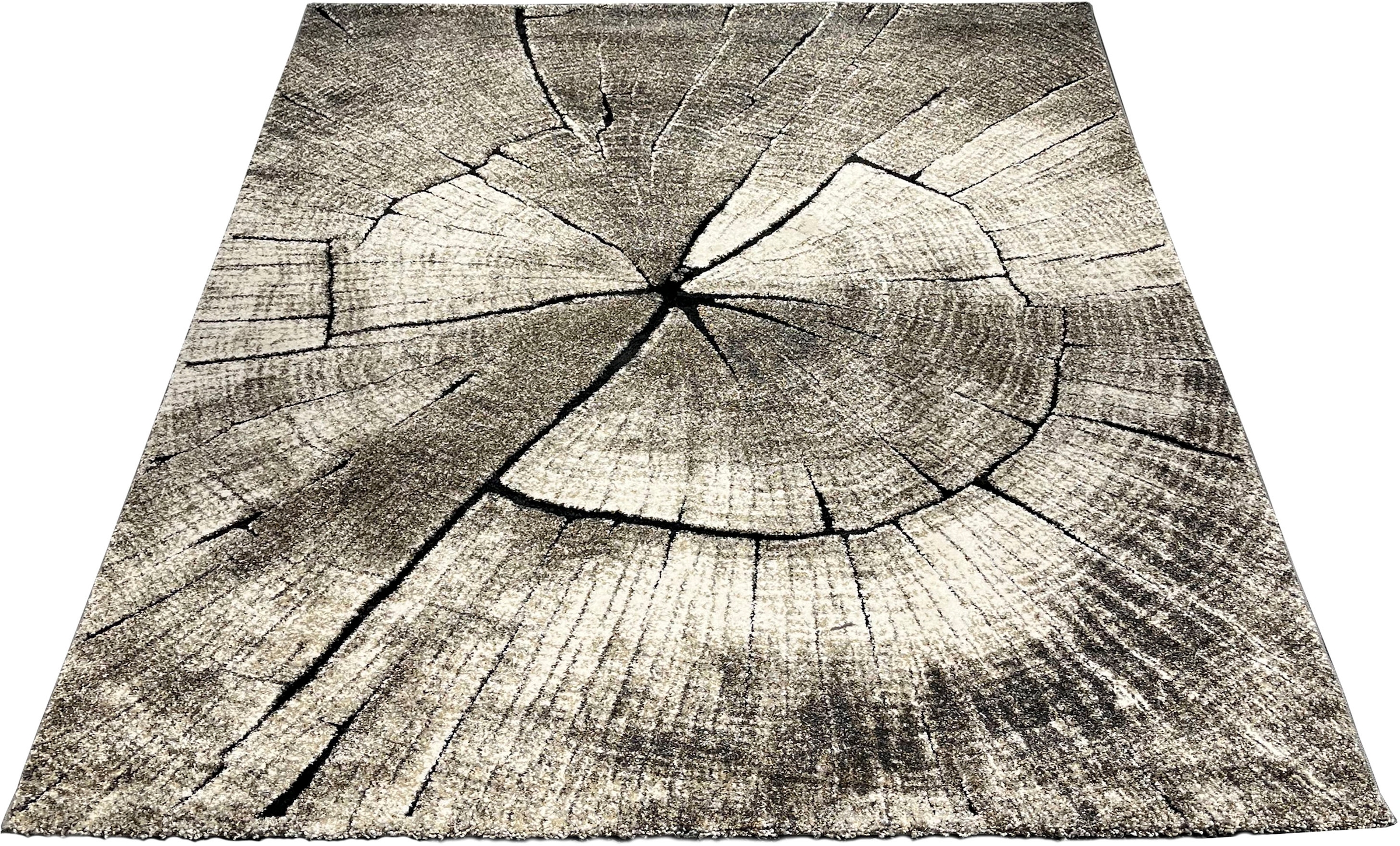 merinos Teppich »Ibiza 605«, rechteckig, 13 mm Höhe, Wohnzimmer, Baumstamm Motiv, Holz Optik
