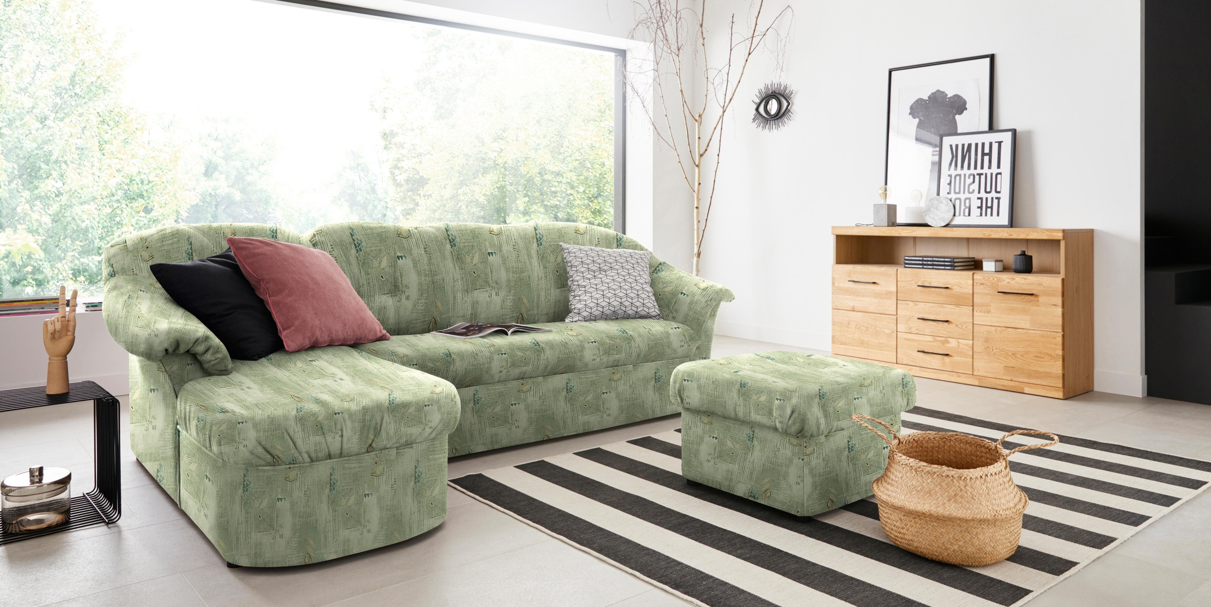 DOMO collection Ecksofa »Pegnitz, elegante Rückensteppung, kompakte Stellmaße 238/141cm, L-Form«, wahlweise mit Bettfunktion