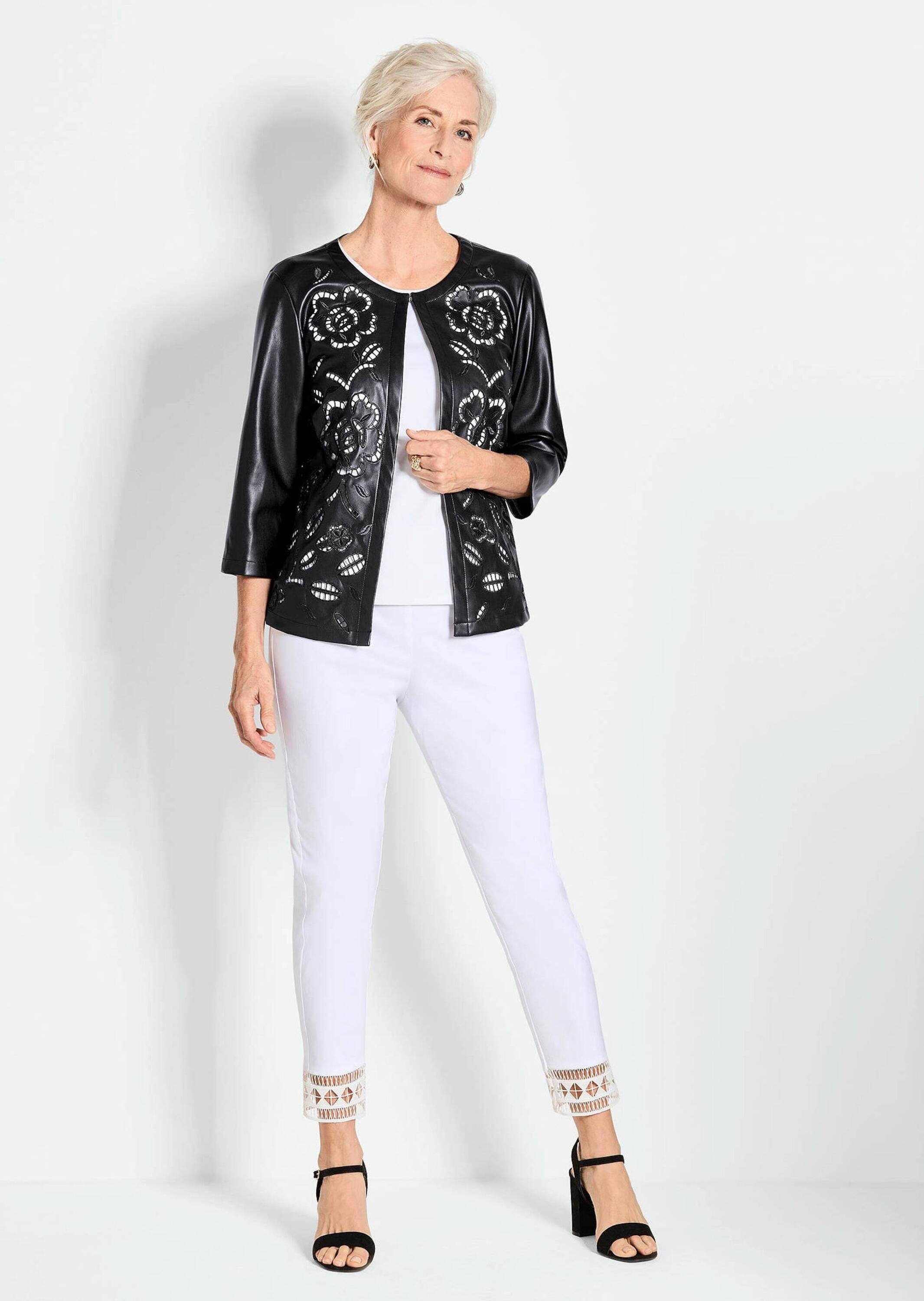 GOLDNER Kurzjacke »Kurzgröße Kurzjacke in Lederoptik mit Lochstickerei«