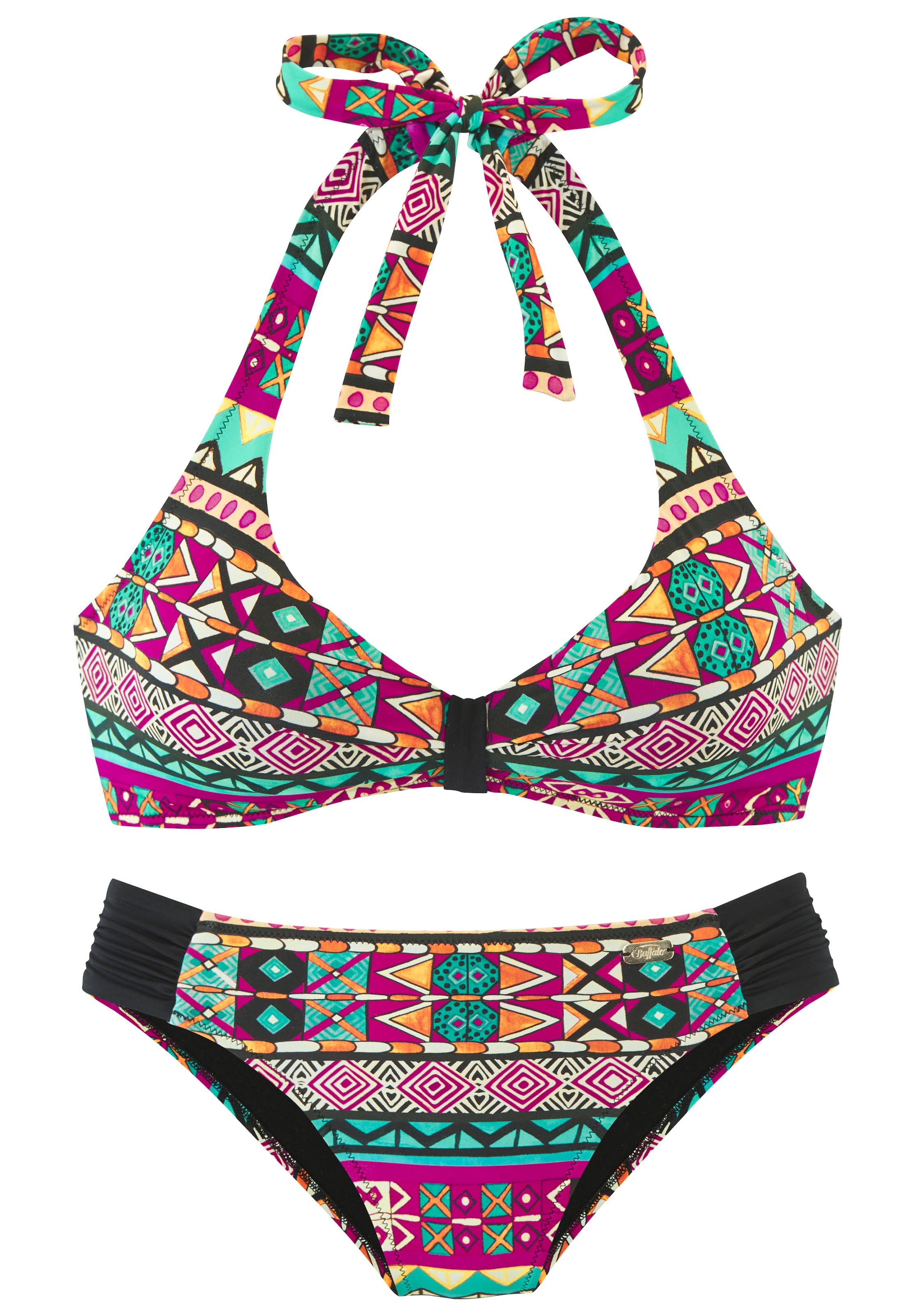 Bandeau-Bikini, mit buntem Ethno-Print