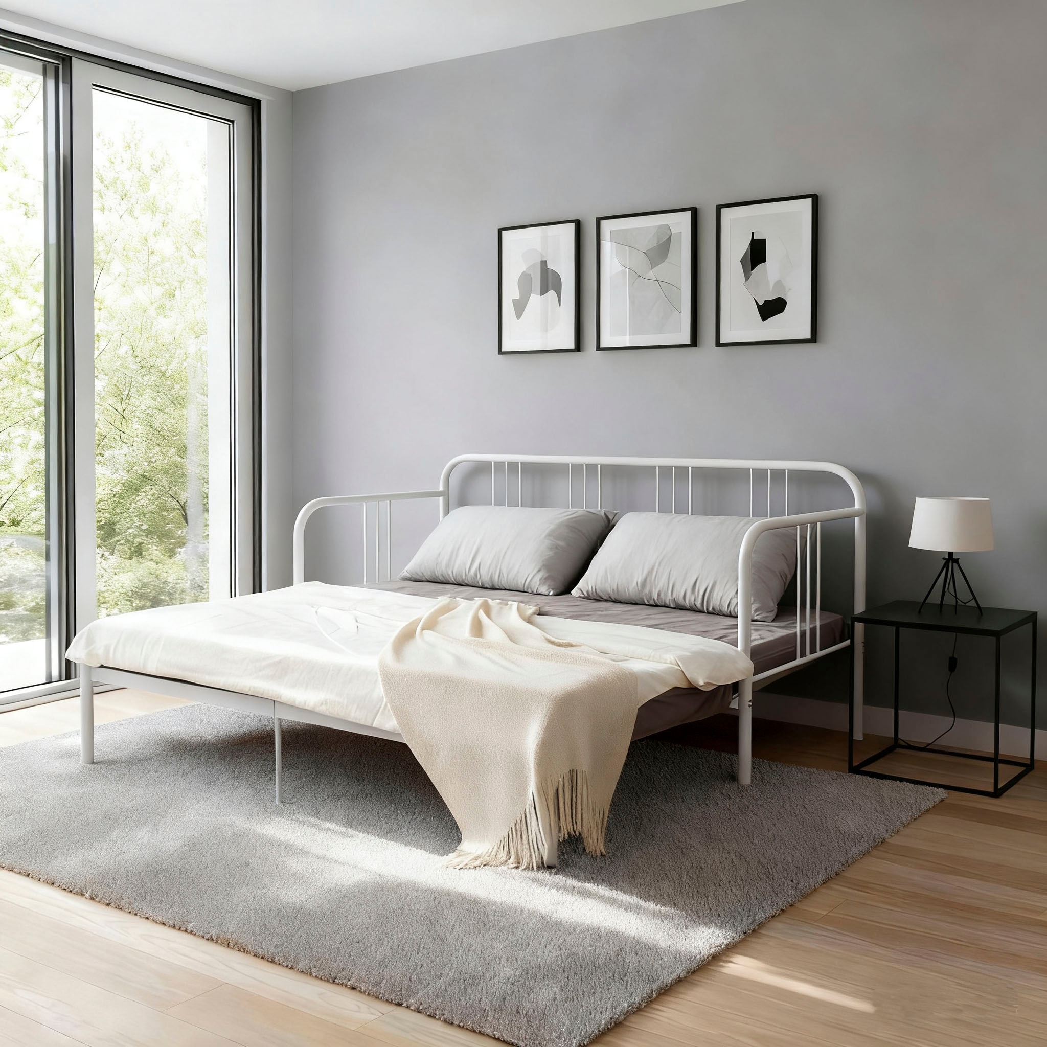 OTTO home Metallbett »Trento Bett Bettgestell Bestseller Doppelbett Ausziehbett« Bestseller Gästebett Sofabett Schlafzimmer,  Daybett mit Ausziefunktion im Landhausdesign weiß