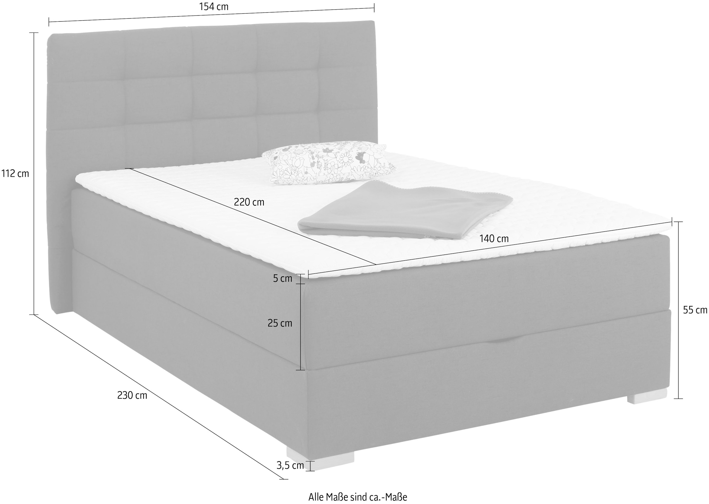 Home affaire Boxbett »Olivet«, in 4 Farben, 4 Breiten, 2 Matratzenarten, auch in Überlänge 220 cm