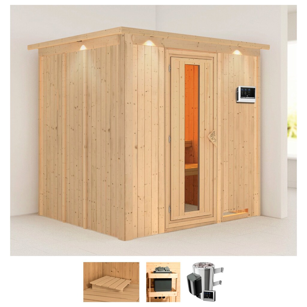 Karibu Sauna »Dima«, (Set), 3,6-kW-Plug & Play Ofen mit externer Steuerung