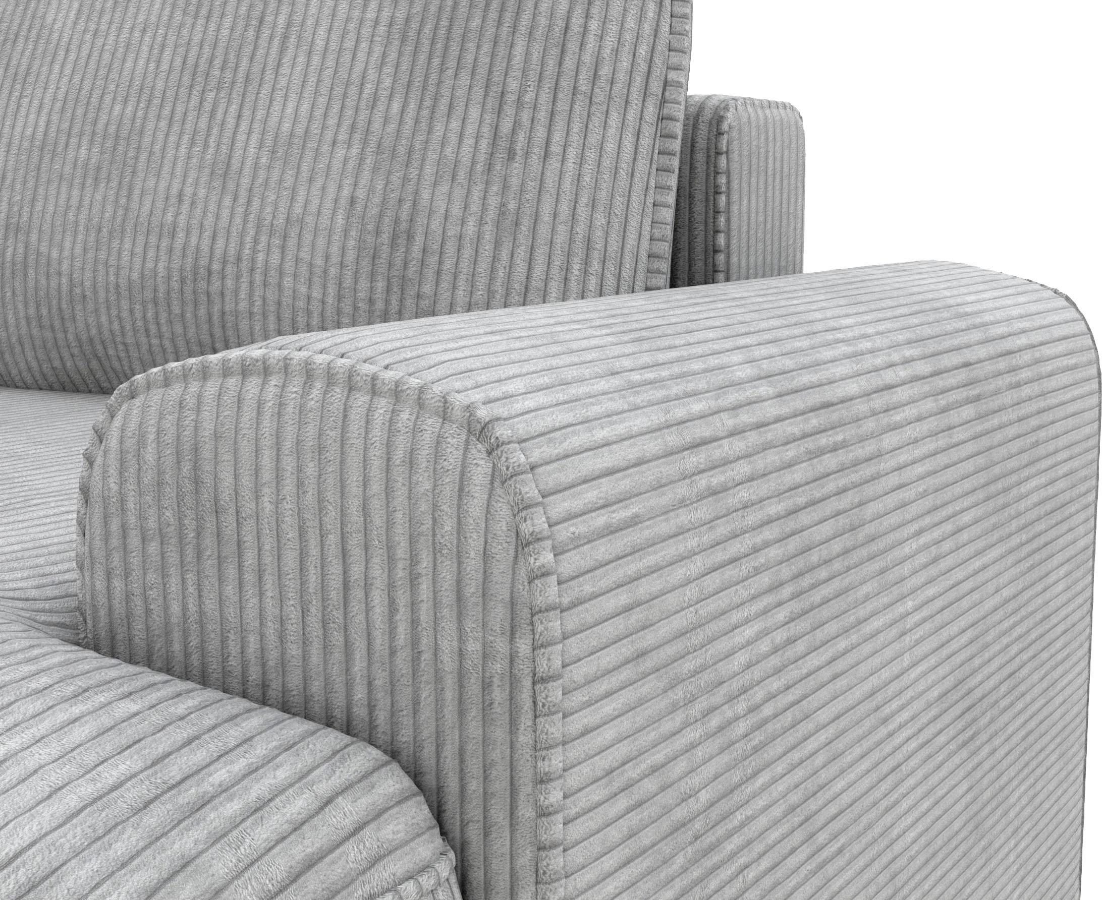 TRENDMANUFAKTUR Ecksofa »Fordon, Schlafsofa mit Bettkasten, Couch in L-Form, Breite 250 cm«, in Cordstoff HYPER, betongrau, Recamiere links