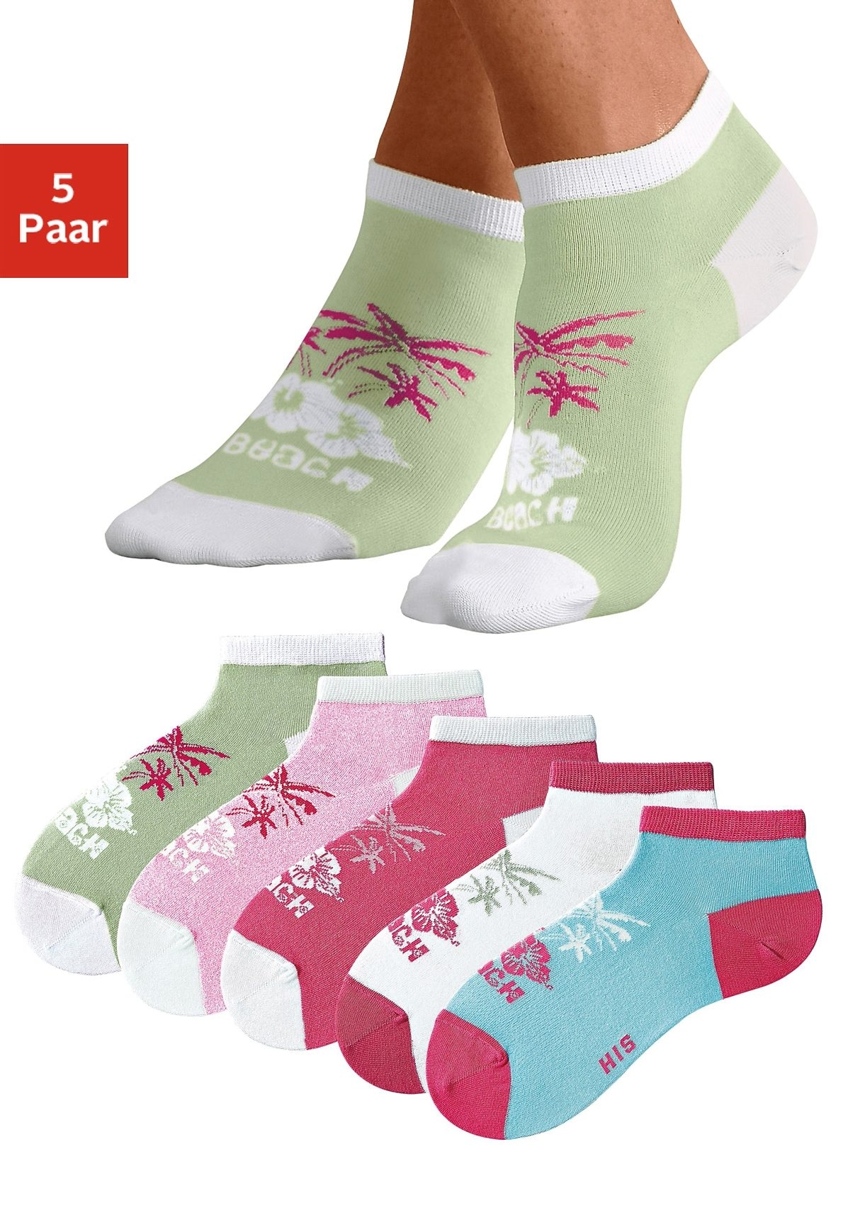 Sneakersocken, Design farbenfrohen Online im Shop Hawaii H.I.S Paar), im (Set, 5 OTTO