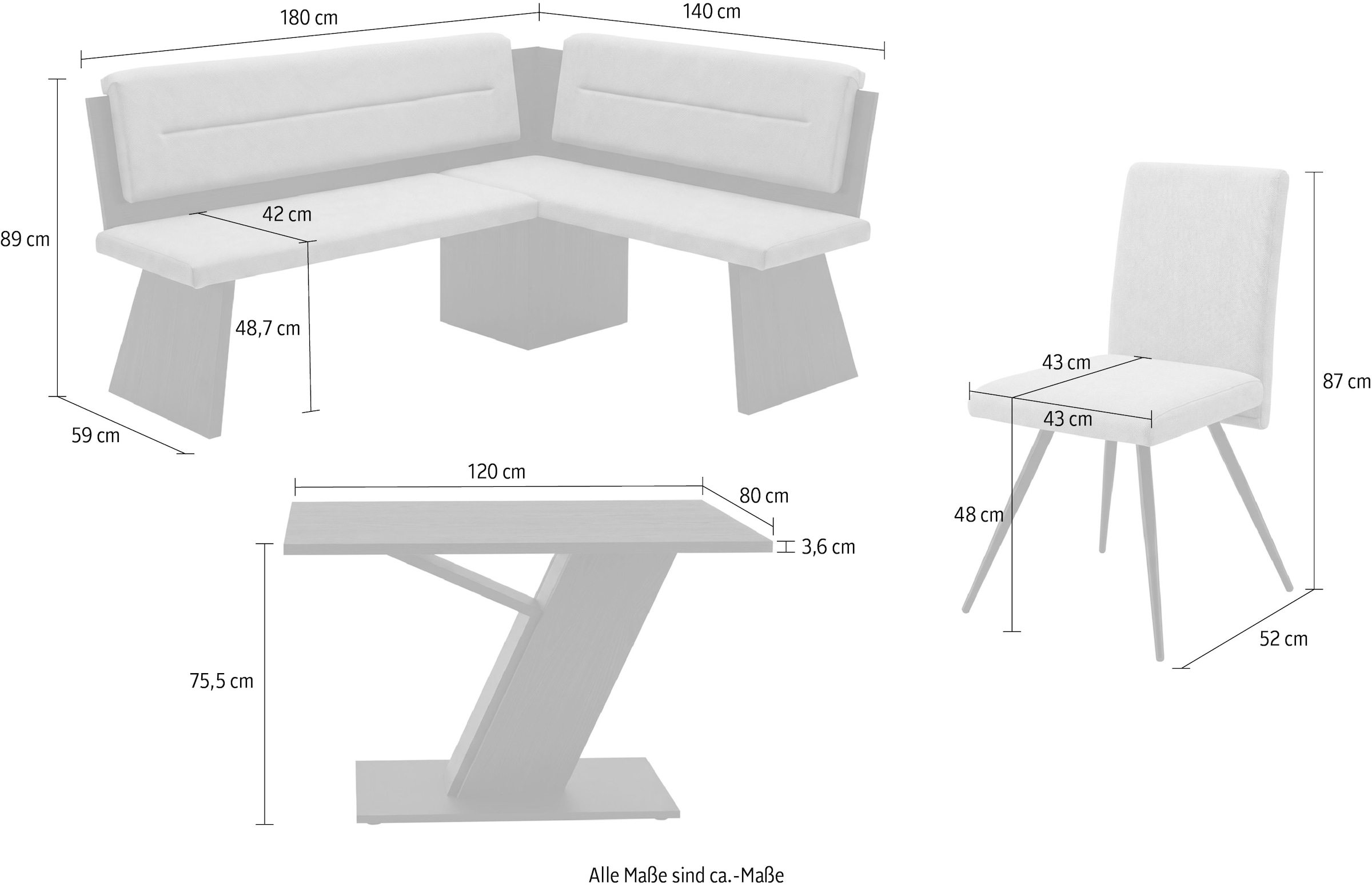 massivline&more Eckbankgruppe »Udine 2« Set, 4 tlg.