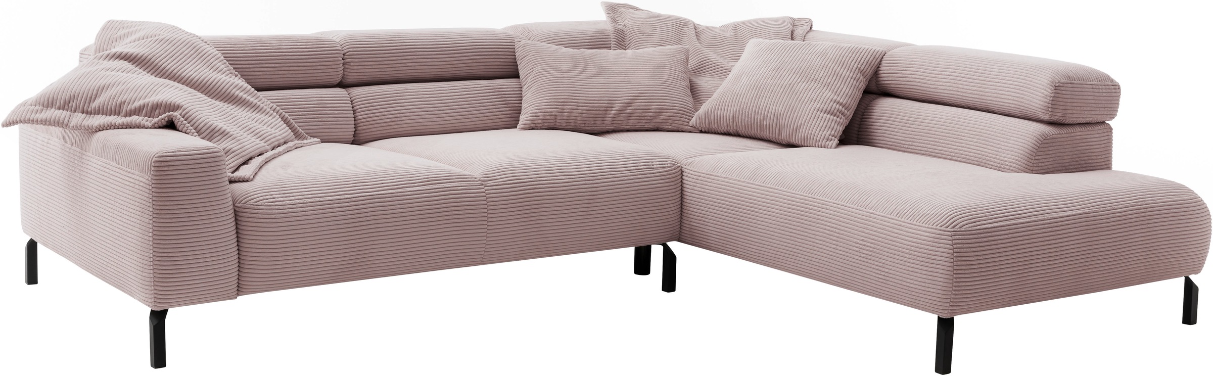 Home affaire Ecksofa »Antonelli, L-Form,  inkl. Kopfteilverstellung, Breite 276 cm« ohne Sitztiefenverstellung, in Cord, rosé