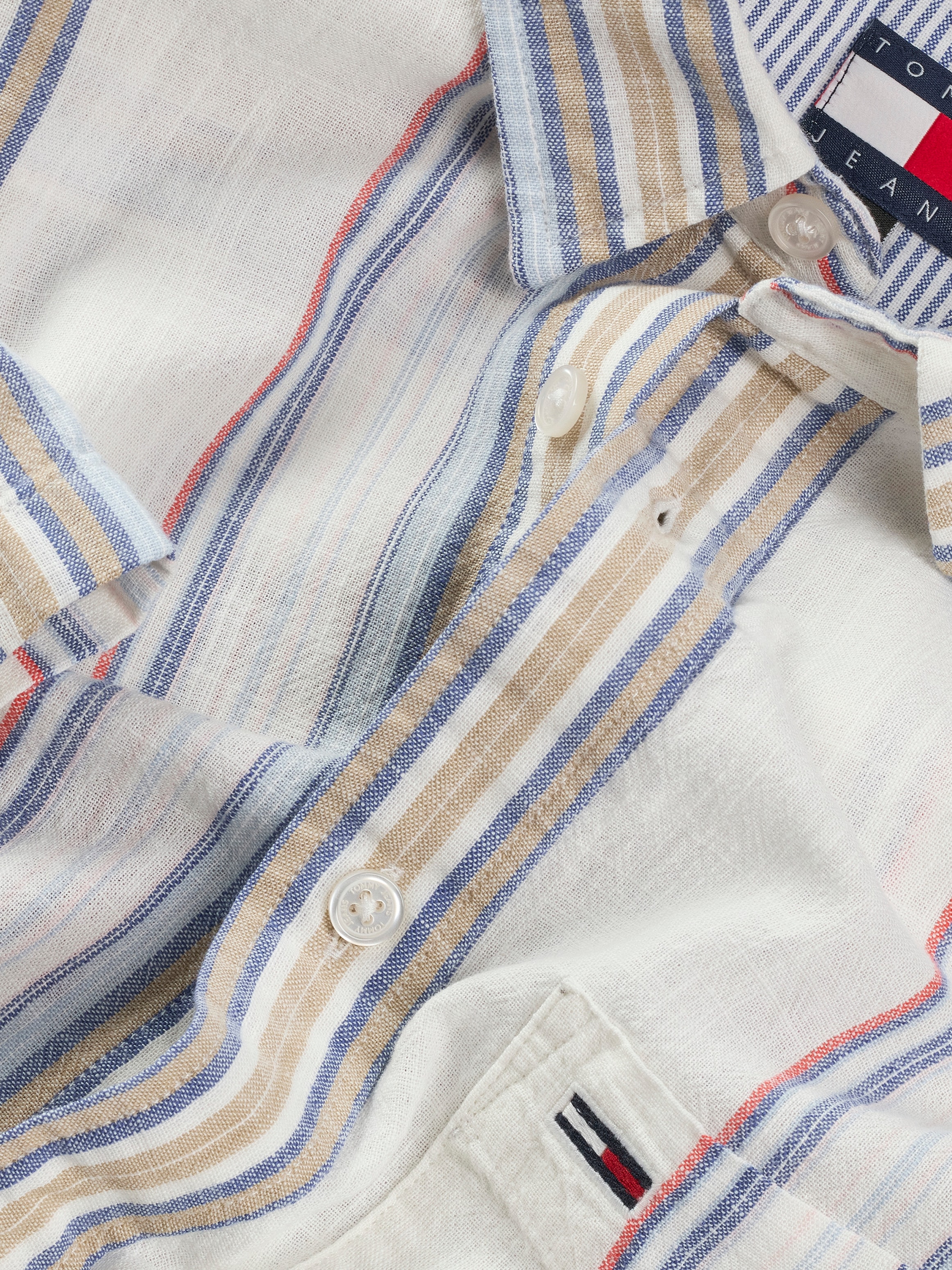 Tommy Jeans Kurzarmhemd »TJM REG SLUB STRIPE SS SHIRT EXT«, modische mehrfarbig gestreift