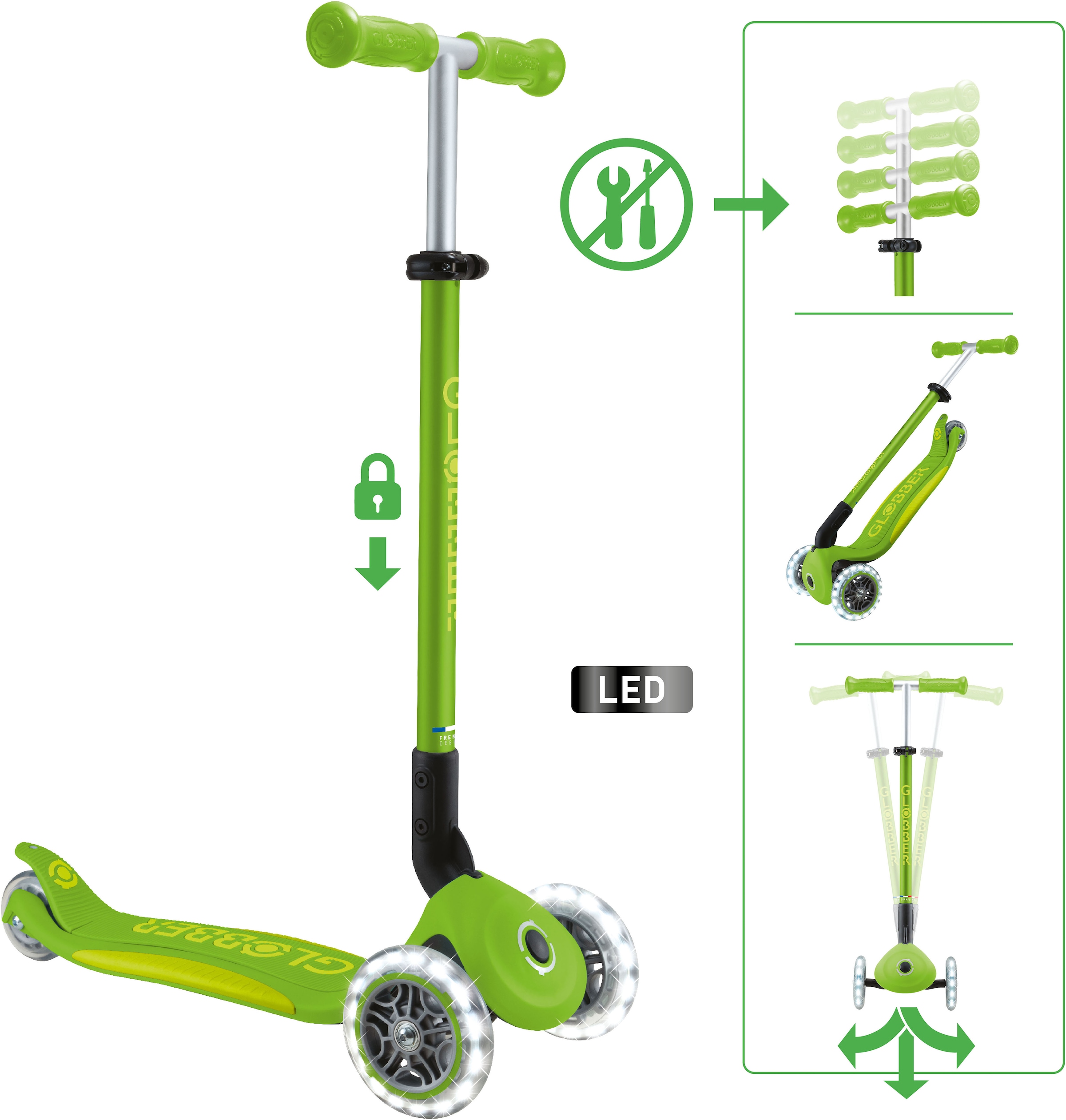 Globber Tretroller »ELITE LIGHTS, mit Leuchtrollen«