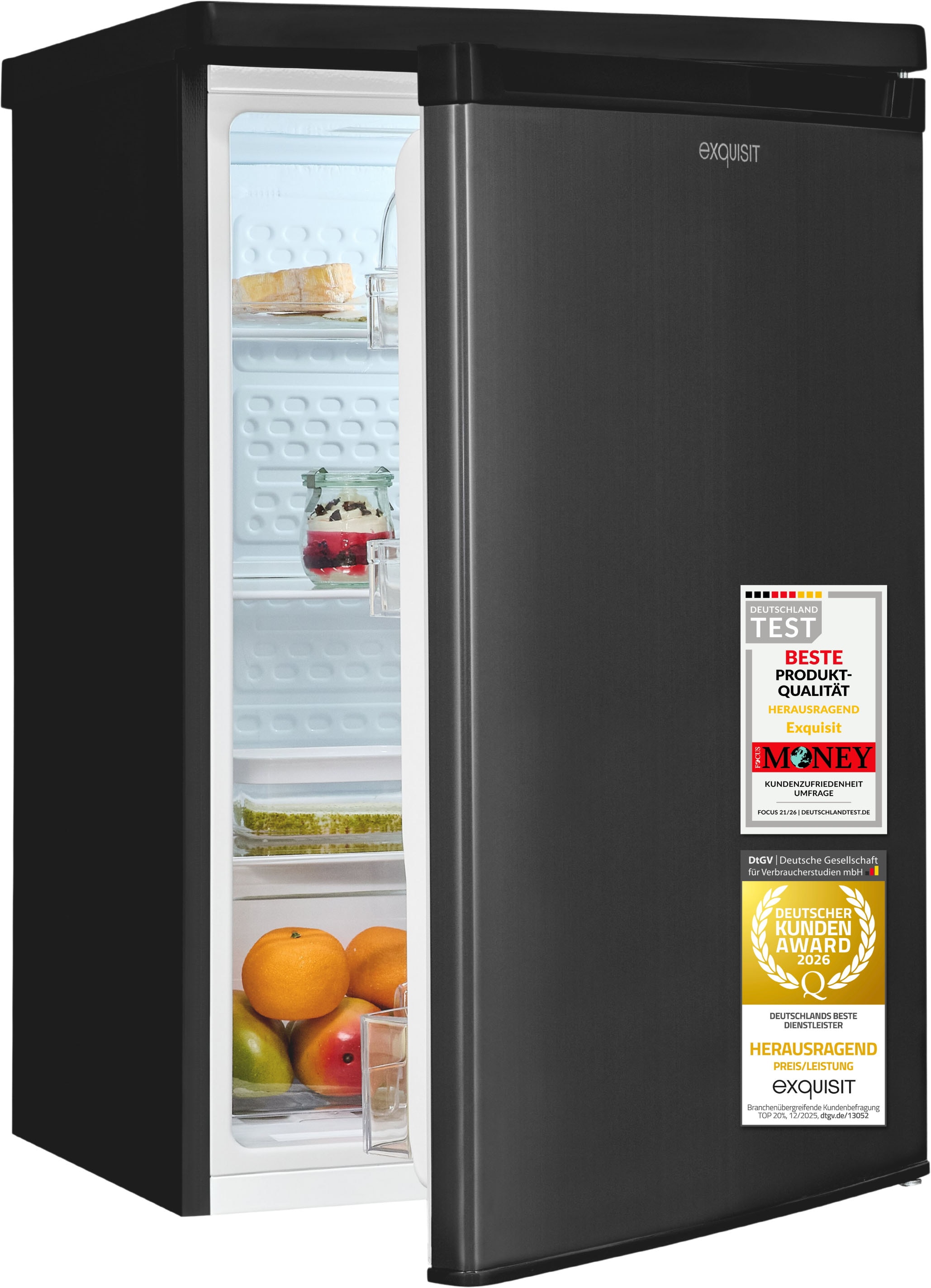 exquisit Kühlschrank »KS16-V-040C inoxlook-az« 85 cm hoch 55 cm breit Helles LED-Licht für optimale Innenraumbeleuchtung