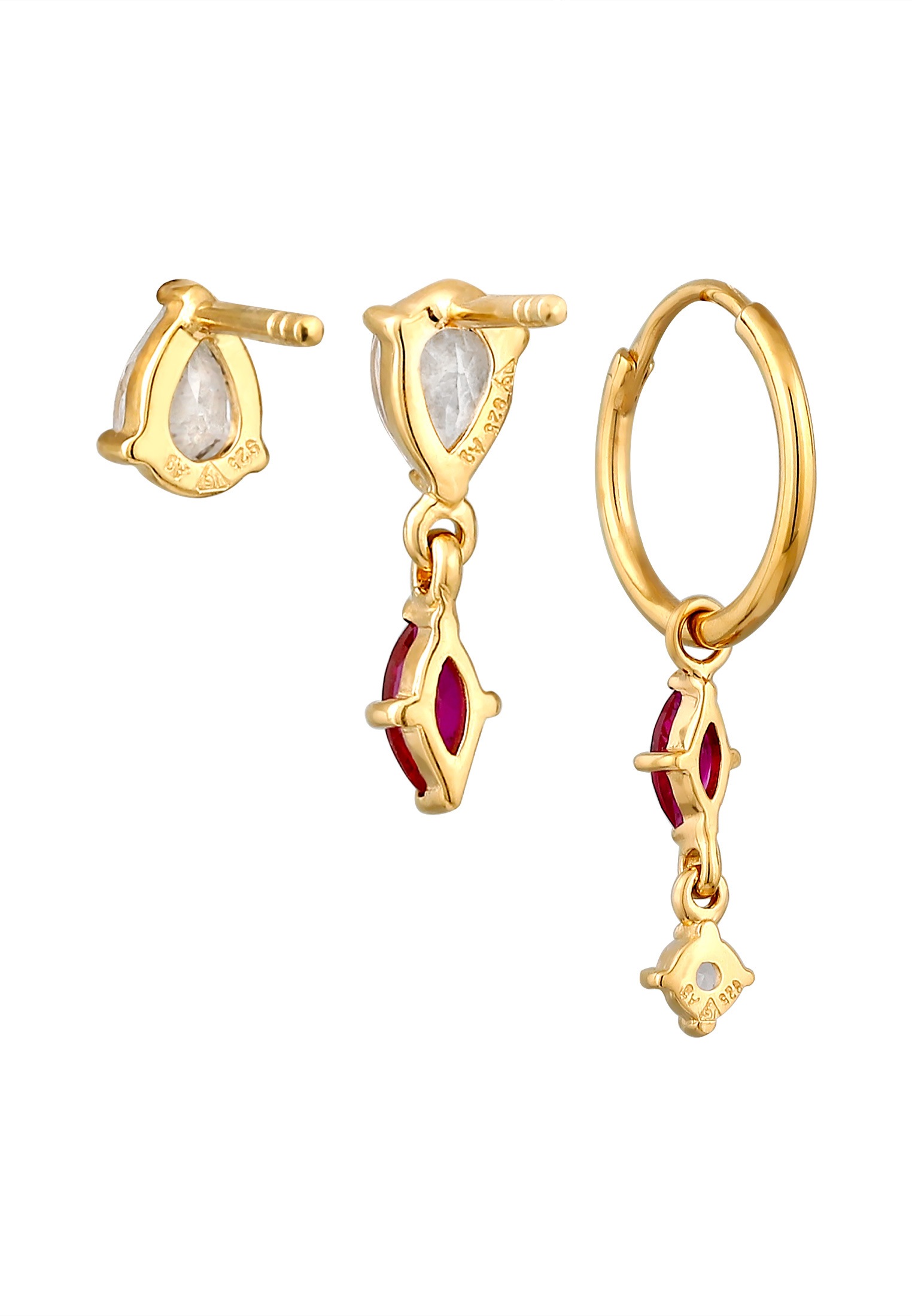 Elli Ohrstecker-Set »Ohrringe Set Ohrstecker Creole Topas Rubin 925 Sterling Silber«
