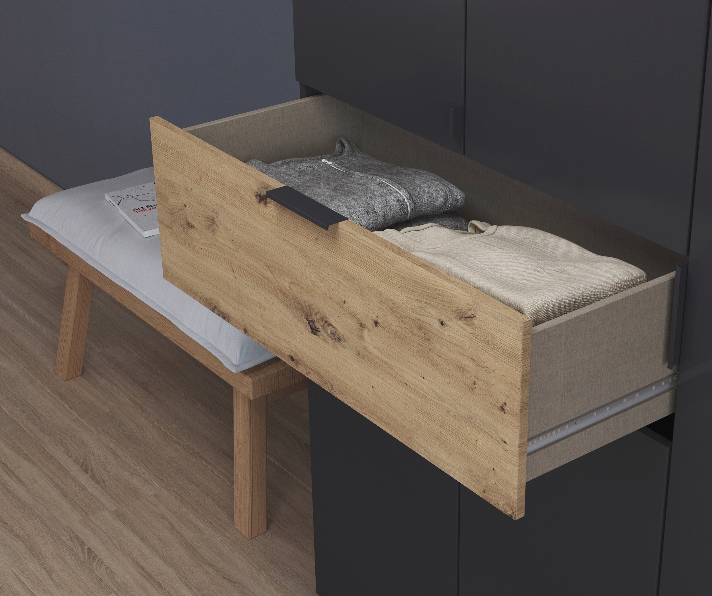 rauch Drehtürenschrank »Kleiderschrank Schrank Garderobe Wäscheschrank TICAO«, (Schubladen in der Höhe variabel positionierbar), mit 2 geräumigen Schubladen, viel Stauraum MADE IN GERMANY