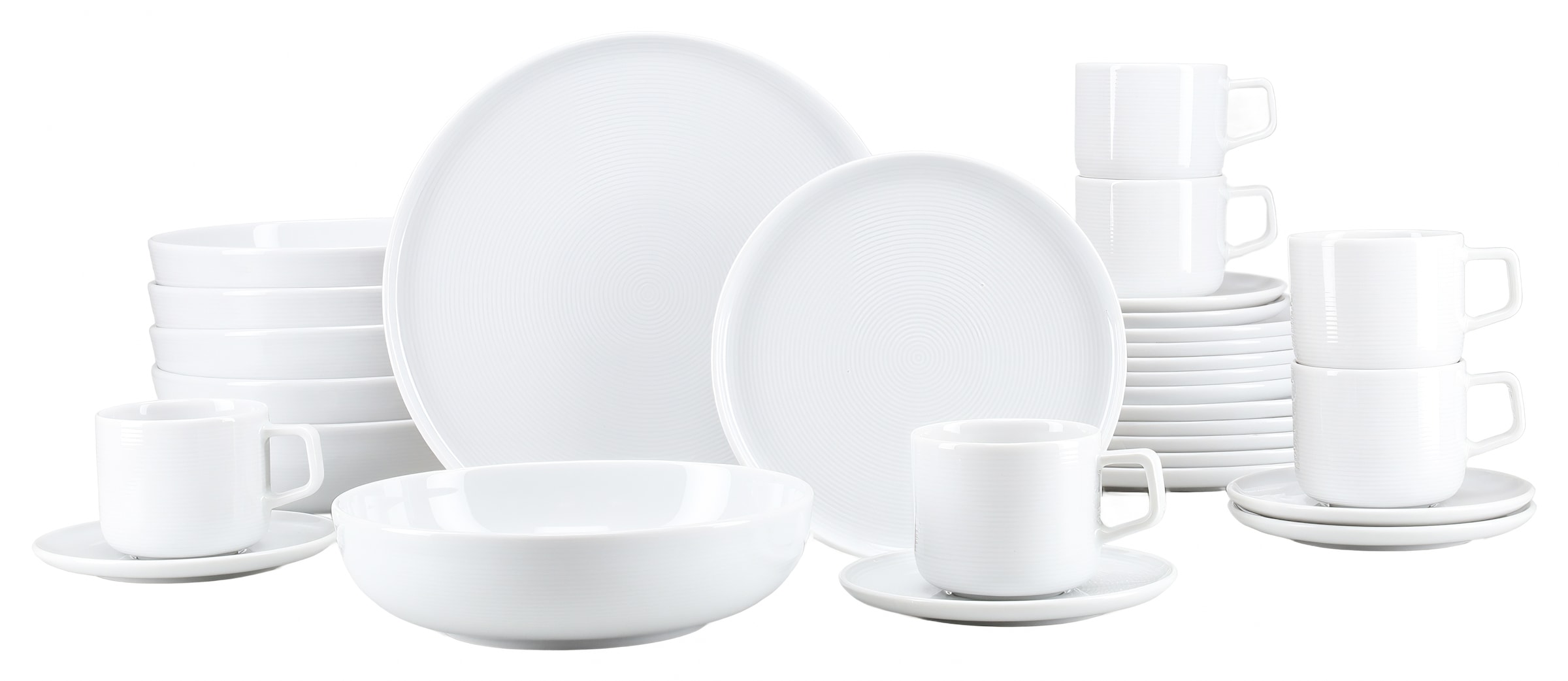 CreaTable »Session, Service, 30-tlg.« Teller ohne Fahne mit großem Spiegel, Elegantes Rillenrelief