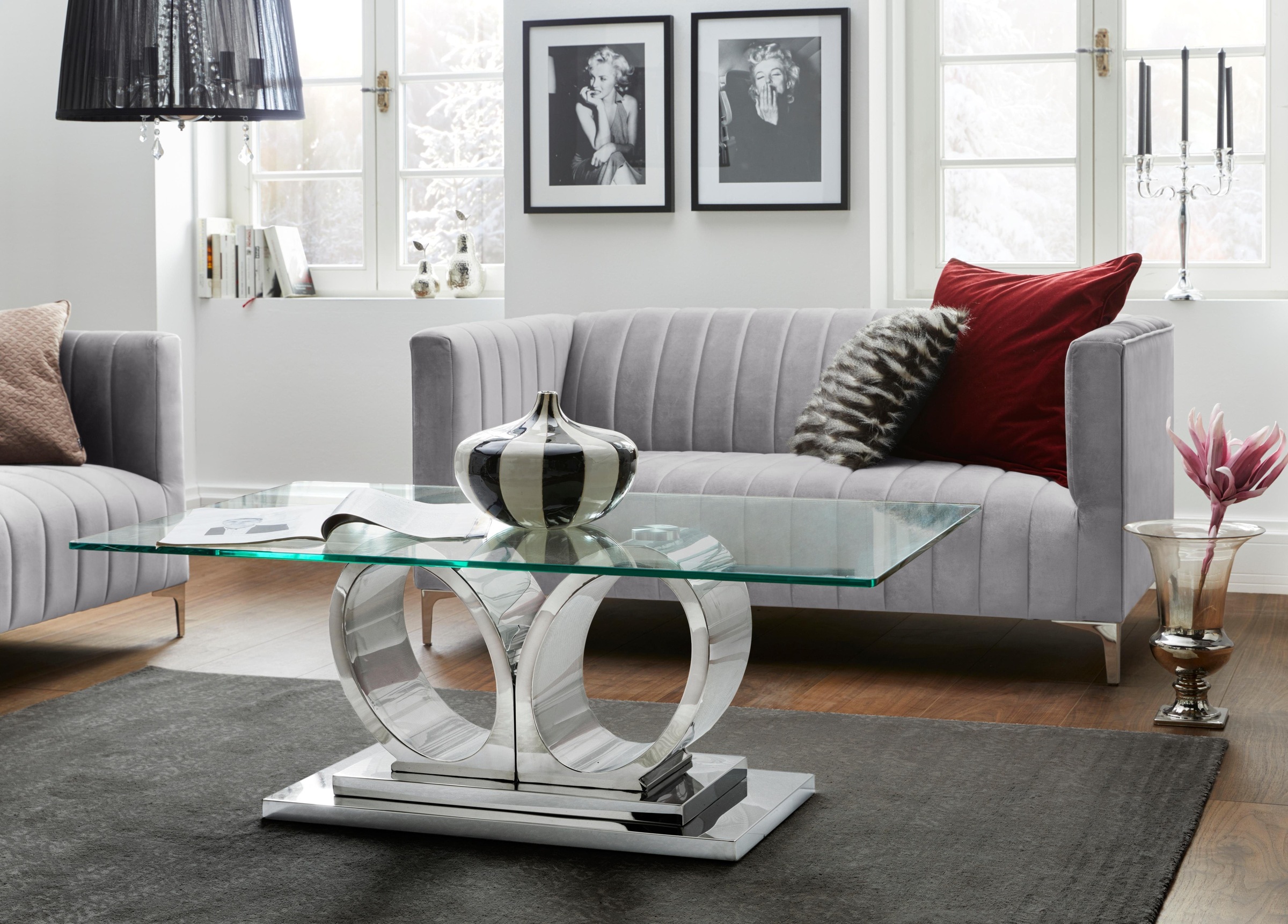 Leonique Couchtisch »Aspen«, Couchtisch "Aspen",rechteckig, modern, Chrom, Glasplatte, pflegeleicht
