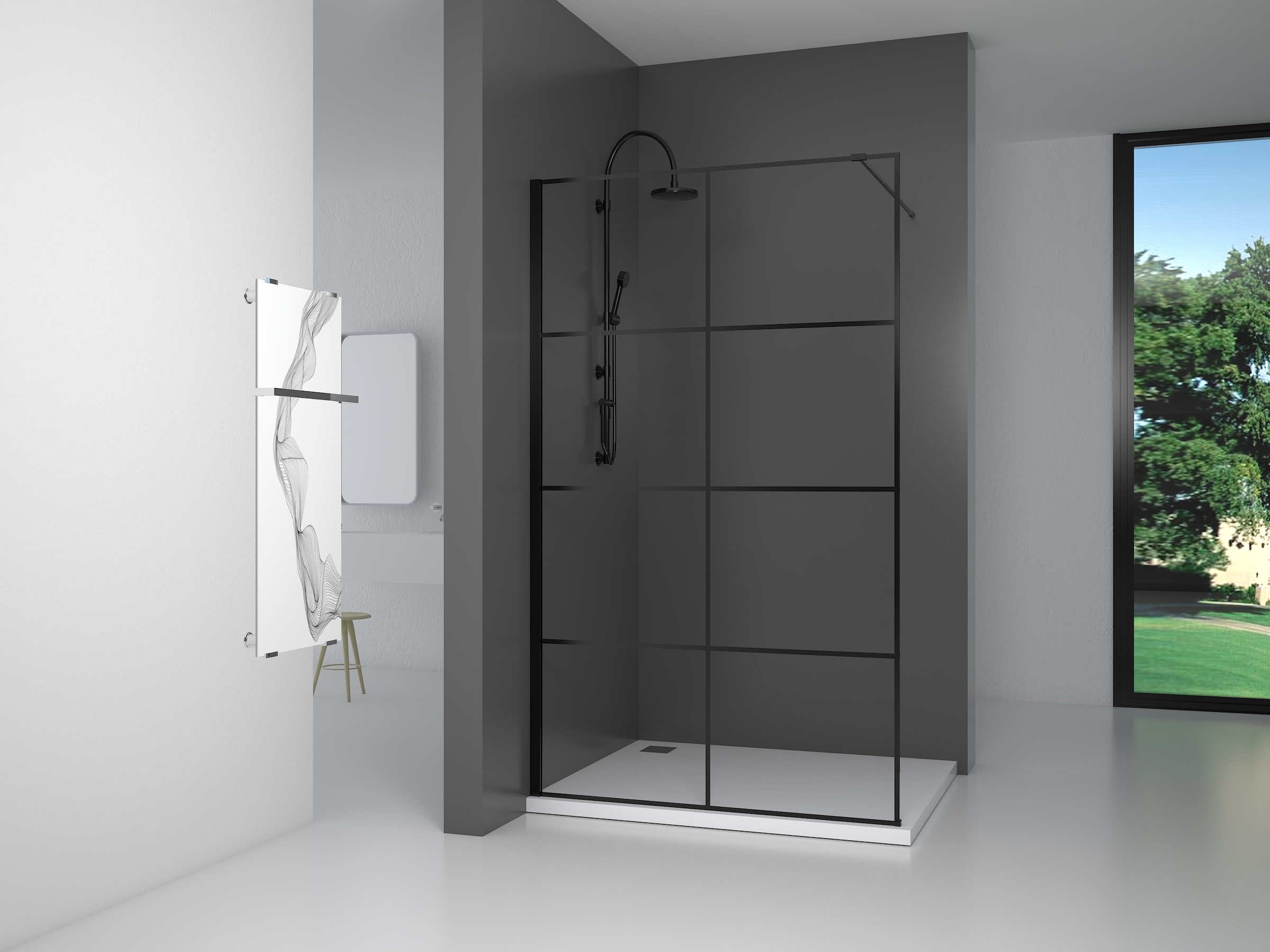Marwell Walk-in-Dusche »BLACK WINDOW« beidseitig montierbar, mit Stabilisationsbügel