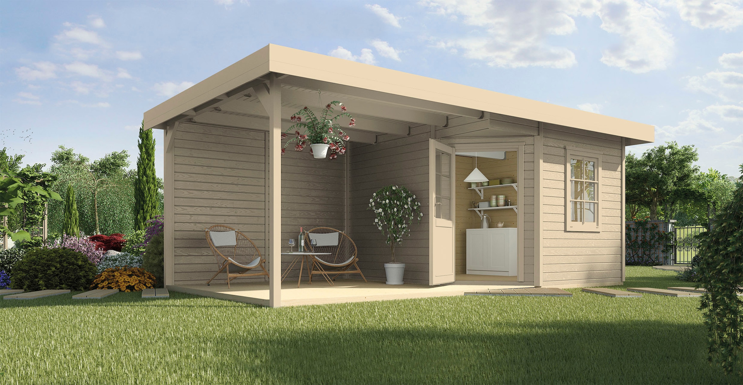 weka Gartenhaus »Designhaus 213 Plus« mit Anbaudach und Rückwand