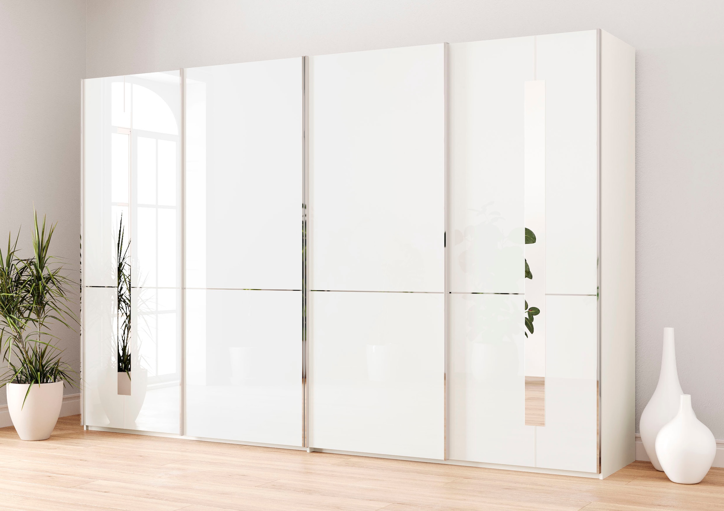 Musterring Schwebetürenschrank »Imola W«, inkl. Einlegeböden und Kleiderstangen, mit Glastüren inkl. Zierspiegel
