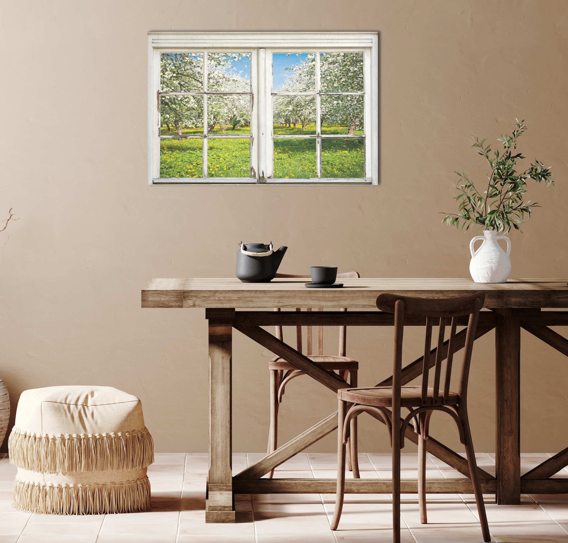 queence Leinwandbild »Apfelbäume«, Bäume-Natur-Wiesen & Bäume-Fensterblick, (1 St.), Premium-Leinwandstoff