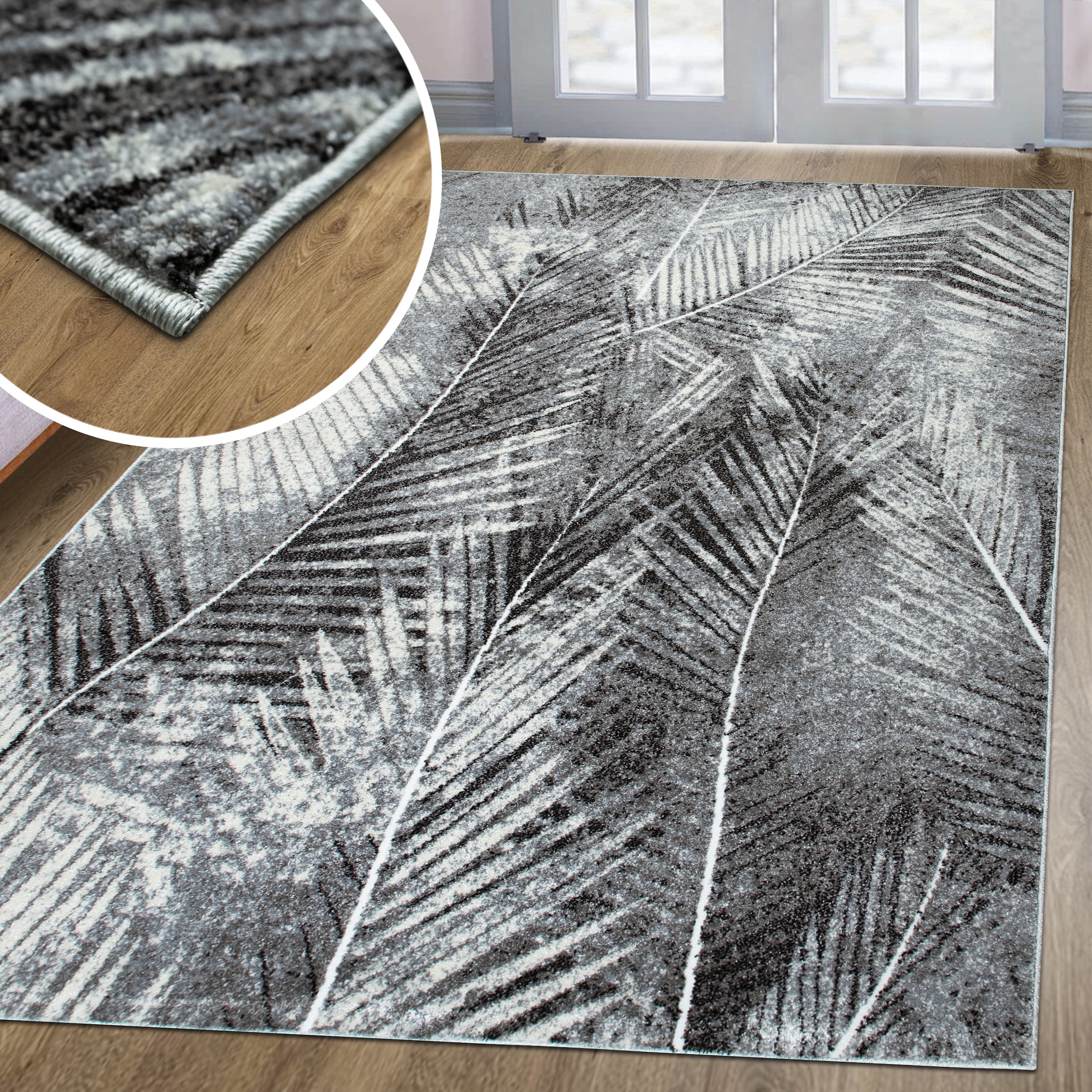 OTTO home Teppich »Kiliv, modernes Blatt Design« rechteckig 9 mm Höhe mit besonders weichem Flor, Kurzflor,