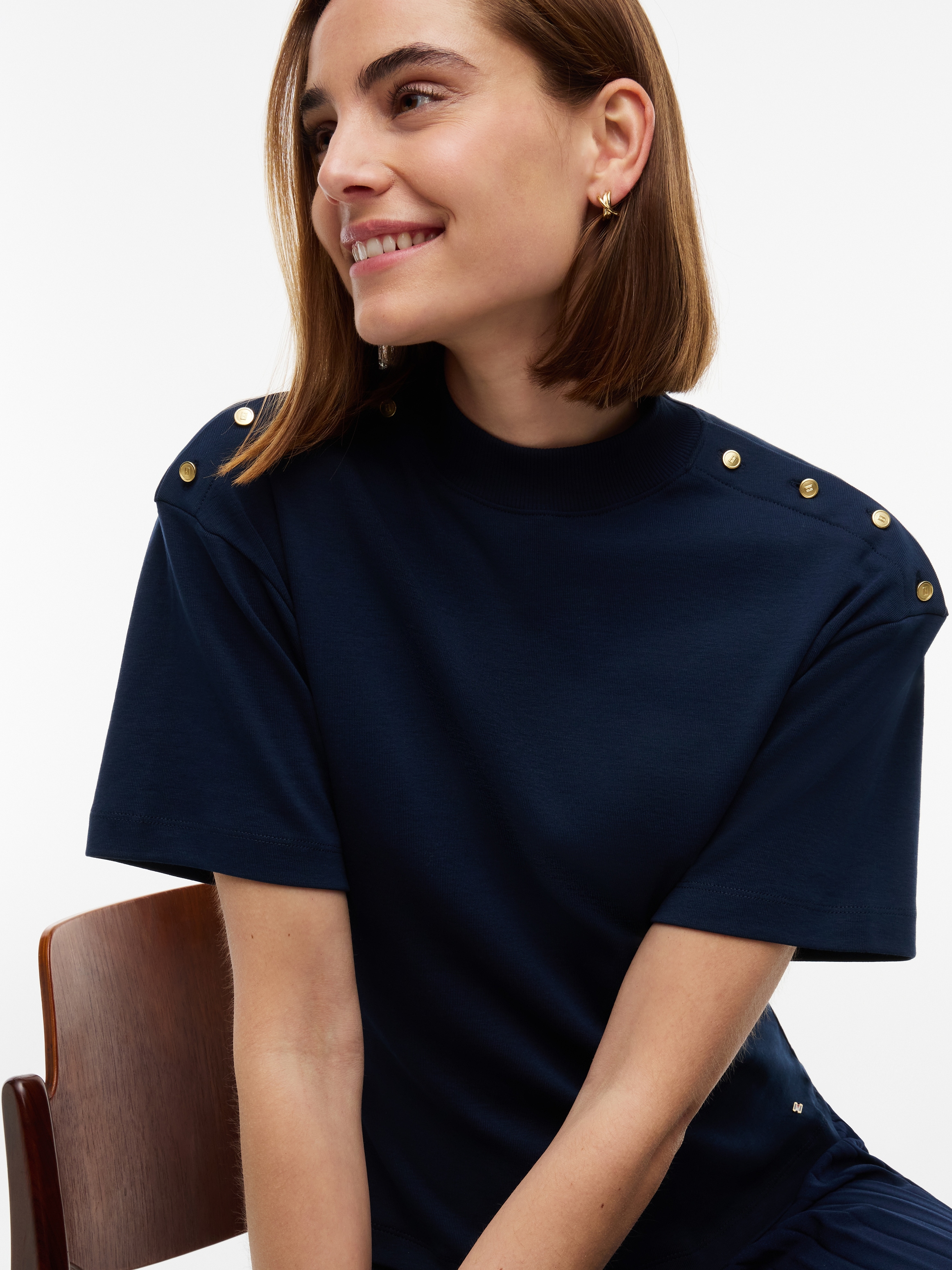 Tommy Hilfiger Strickkleid »GOLD BUTTON HIGH-NK S/S DRESS« Baumwolle