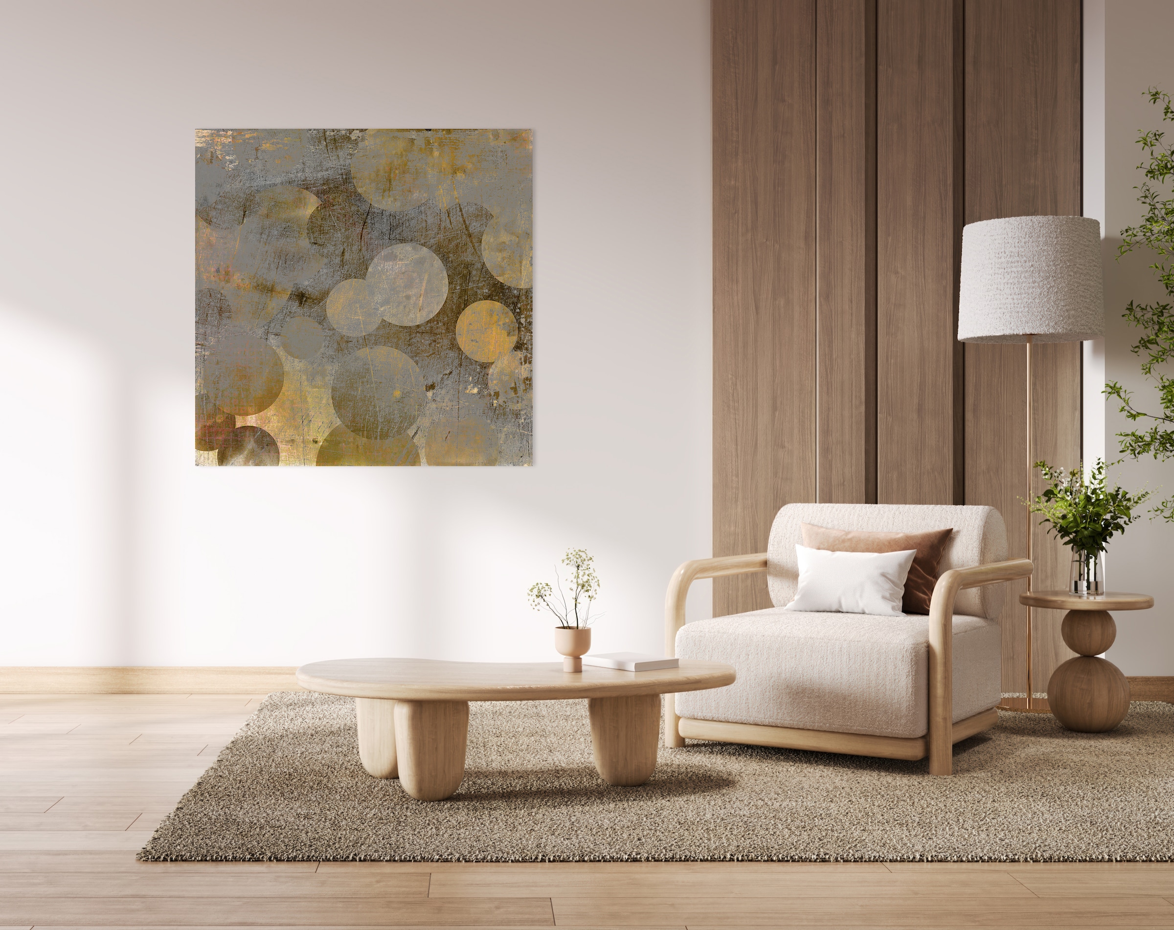 queence Acrylglasbild »Goldene Punkte, Kunstdruck Abstrakt« 1 Stk. tlg. mit schwebender 3D Tiefenwirkung, dank der rahmenlosen Befestigung
