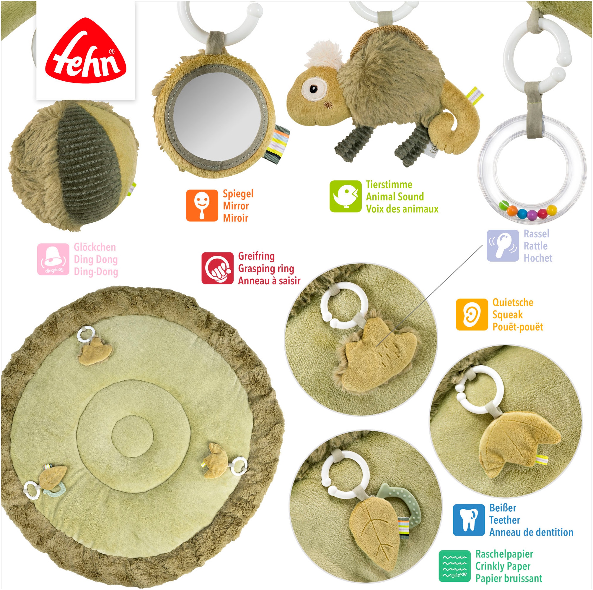 Fehn Spielbogen »Lazy, Crazy & Pink, Chamäleon, 3-D-Activity-Decke«, mit 5 abnehmbaren Spielzeugen