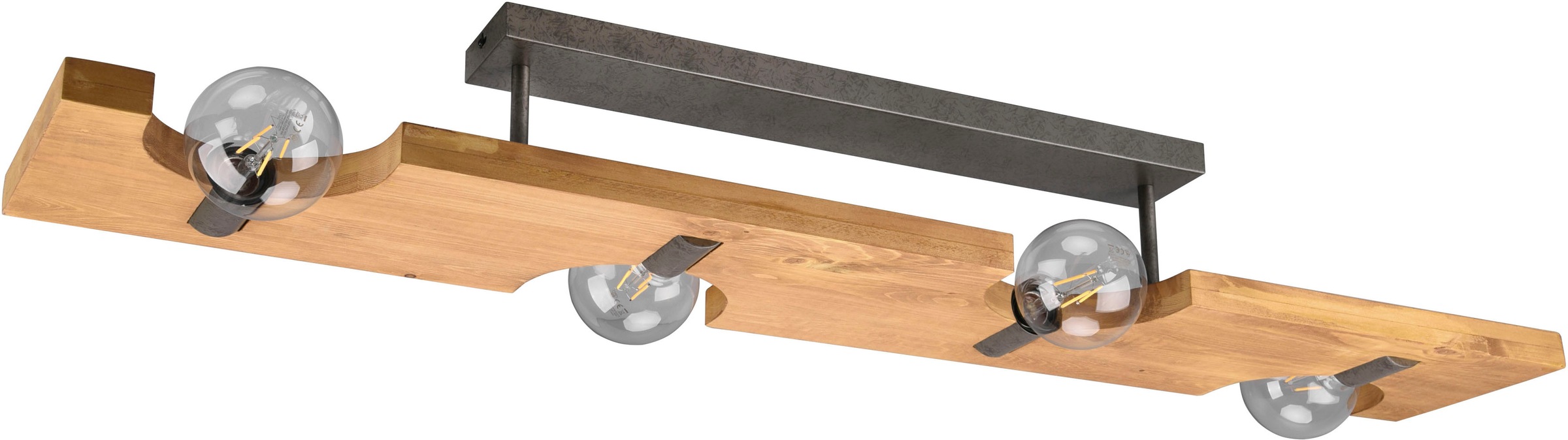 TRIO Leuchten Deckenleuchte »Tailor«, 4 flammig, Leuchtmittel E27 | ohne Leuchtmittel, Deckenlampe Naturholz, 115 x 20 cm, exkl 4xE27 max 10W, Nickel-Optik