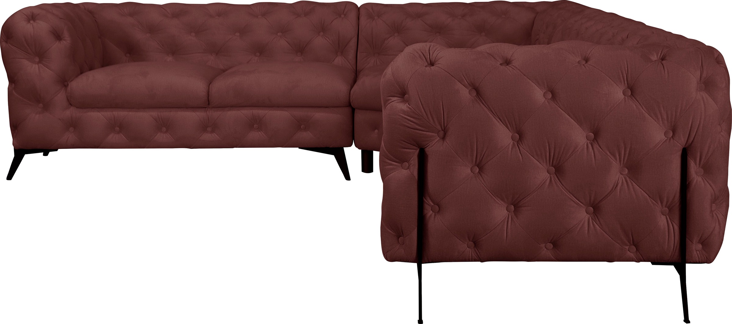 Leonique Chesterfield-Sofa »Amaury L-Form«, großes Ecksofa, Chesterfield-Optik, Breite 323 cm, Fußfarbe wählbar