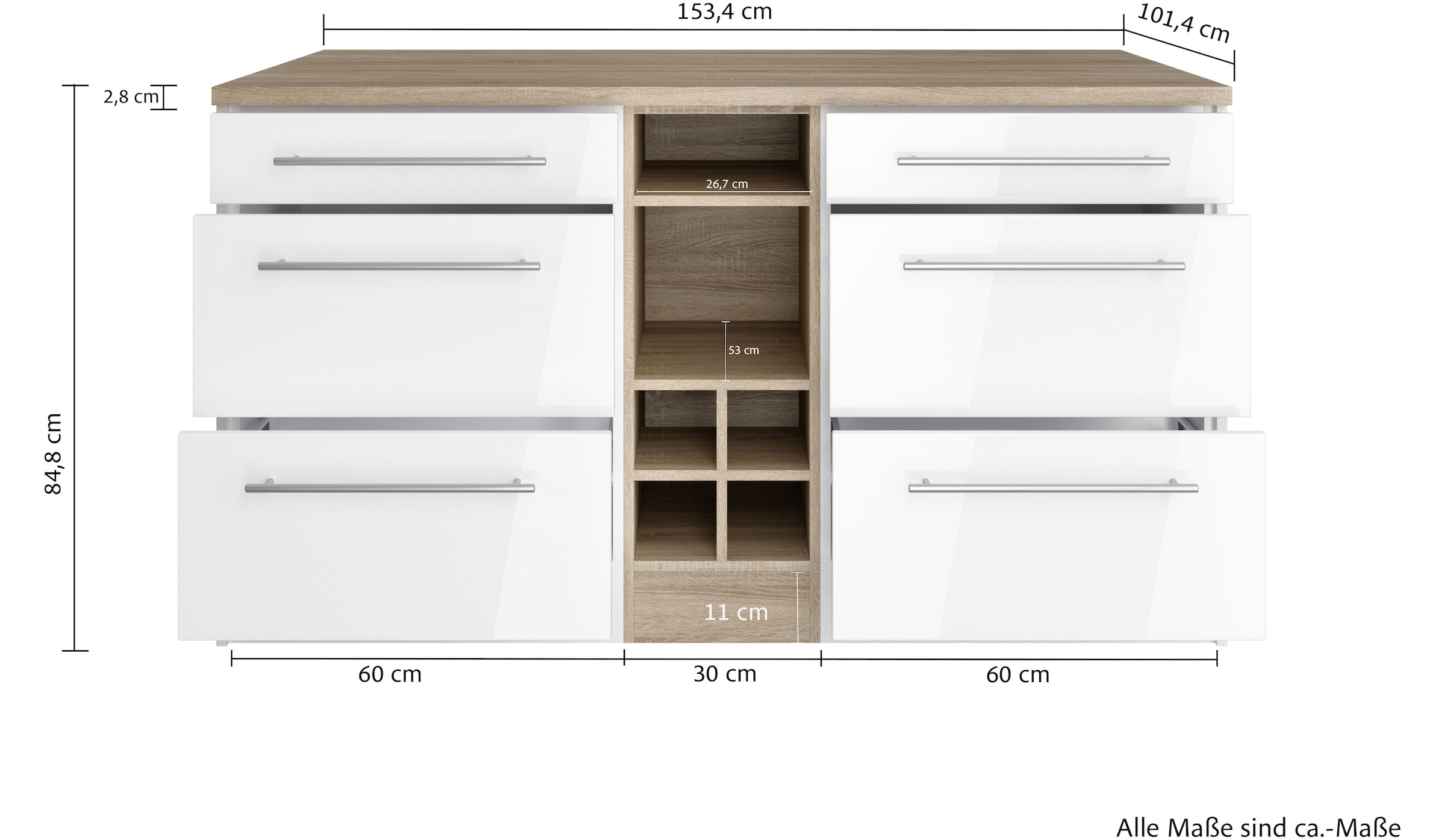 HELD MÖBEL Kücheninsel »Wien«, Breite 153 cm, MDF-Fronten, Flaschenregal