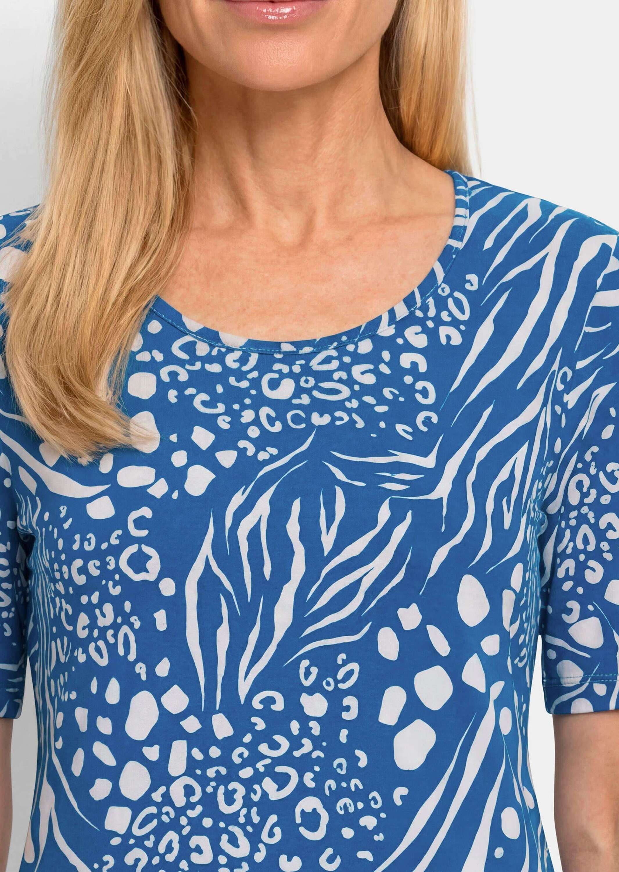 GOLDNER Kurzarmshirt »Kurzgröße Viskoseshirt in modischem Animal Print« stretchbequemer Viskosejersey