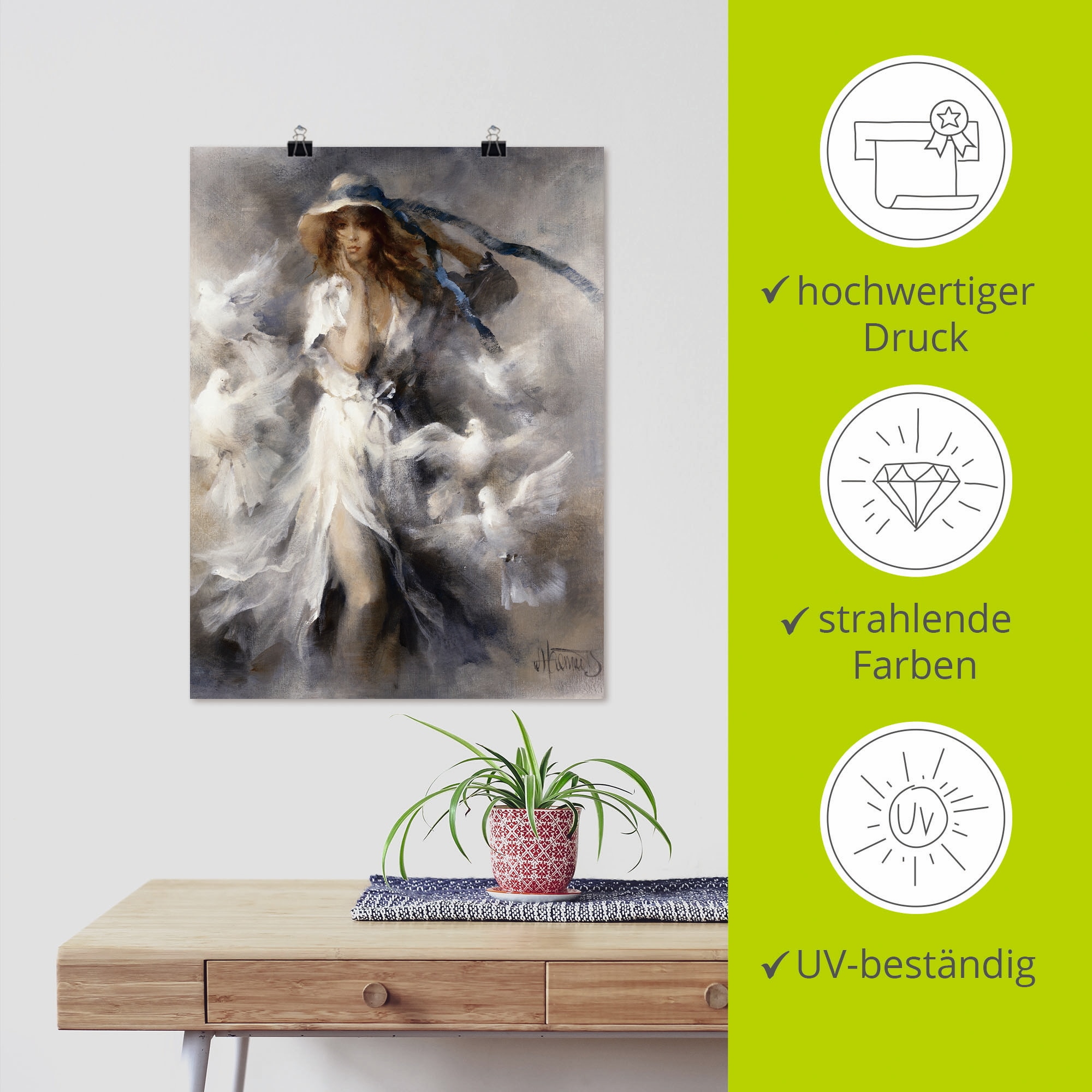 Artland Wandbild »Tauben«, Frau, (1 St.), als Leinwandbild, Poster in verschied. Größen