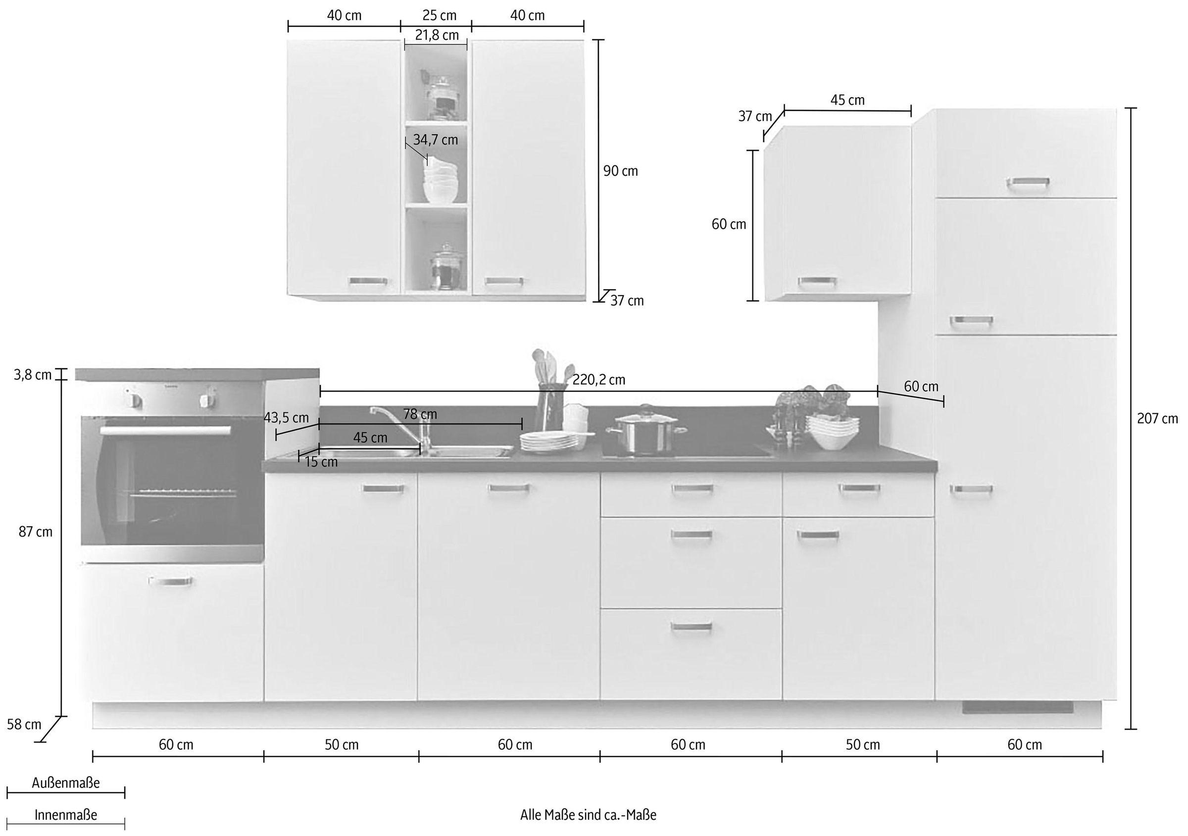 Express Küchen Küchenzeile »Bari«, mit Soft-Close-Funktion und Vollauszügen, vormontiert, Breite 340 cm