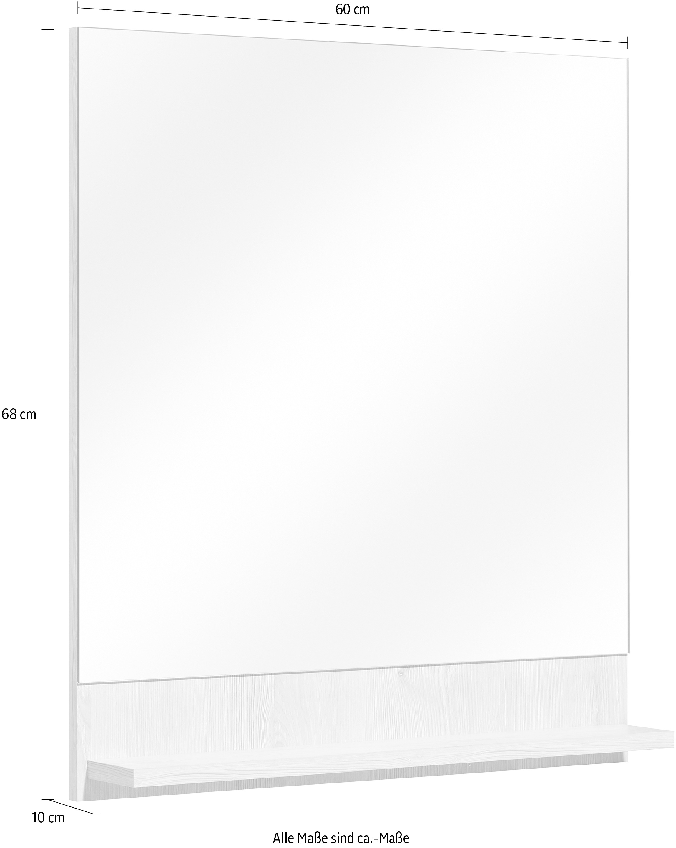 Saphir Wandspiegel »Quickset 350 Flächenspiegel mit Ablage, 60 cm breit, 68 cm hoch«, Pinie Ida hell Nachbildung, Badezimmer-Wandspiegel
