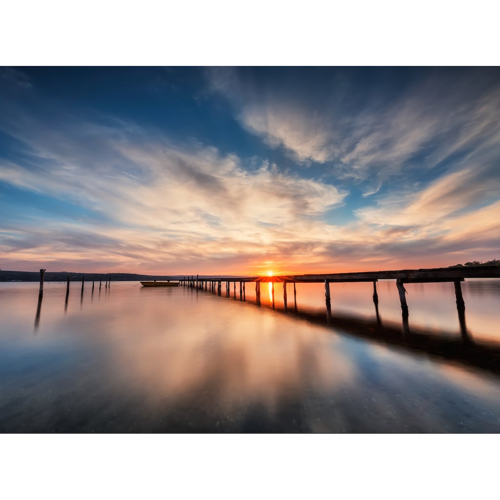 Papermoon Fototapete »Lake Sunset Wooden Pier«