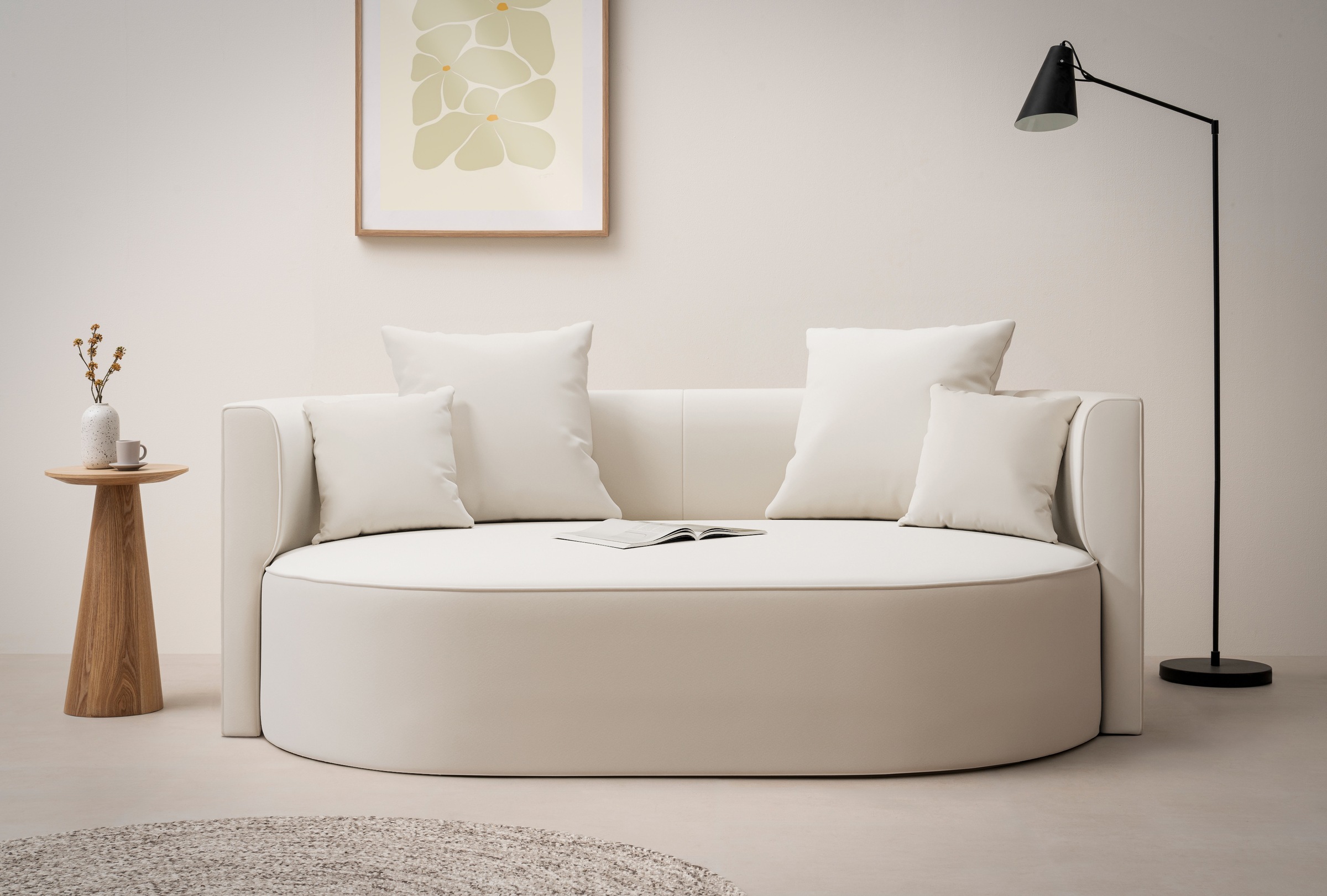 LeGer Home by Lena Gercke 2,5-Sitzer »ISALIE, rundes Loungesofa, mit Kissen, perfekt gepolstert«, moderne Stoffe, mit 4 Zierkissen, extra große Sitzfläche