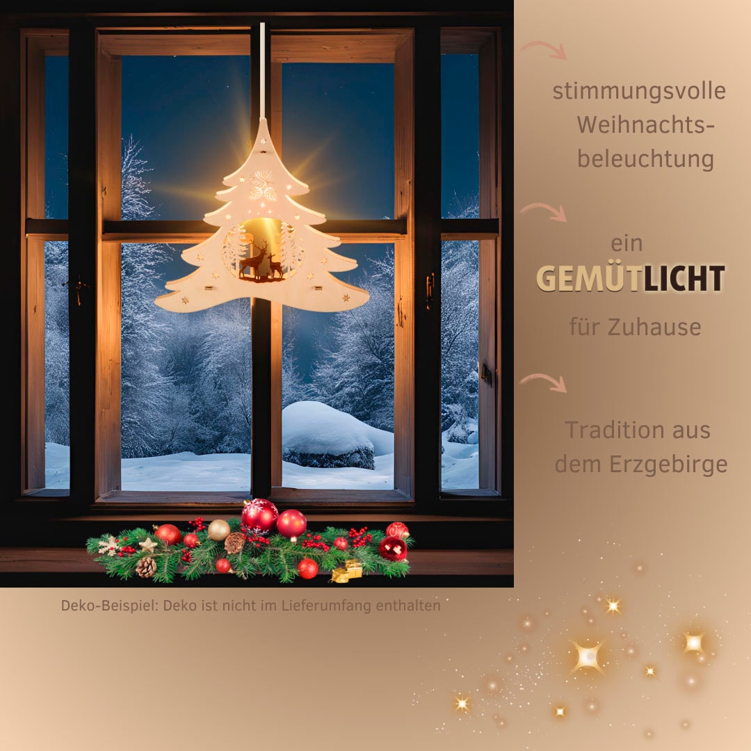 Weigla Dekobaum »beleuchtetes Fensterbild Tannenbaum Waldmotiv, NATUR-BRAUN«, Erzgebirge garantiert, Weihnachtsdeko Innen, Weihnachtsbeleuchtung