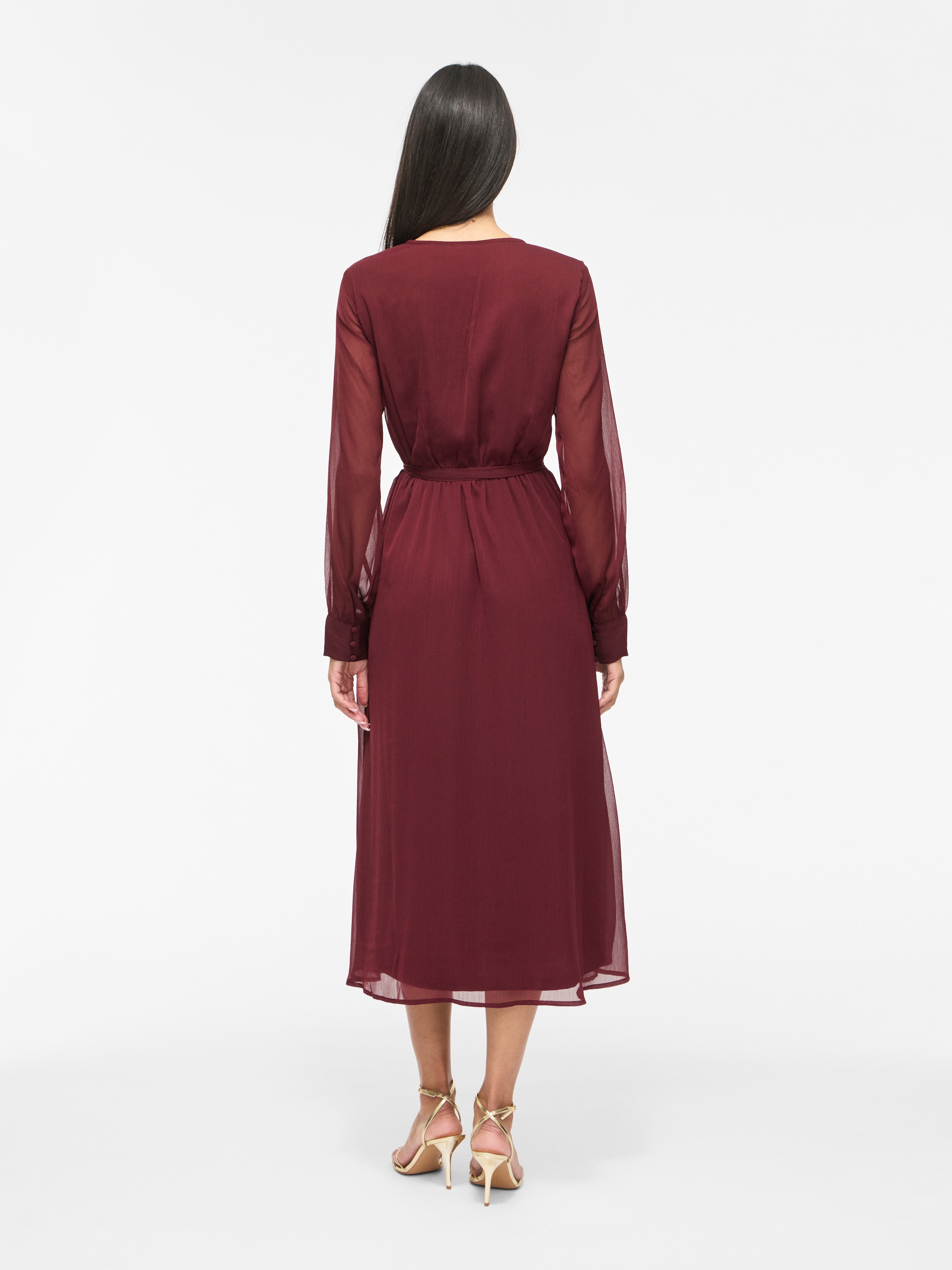 Vila Chiffonkleid »VIFALIA V-NECK L/S MIDI DRESS - NOOS« Kunstfaser, regular fit