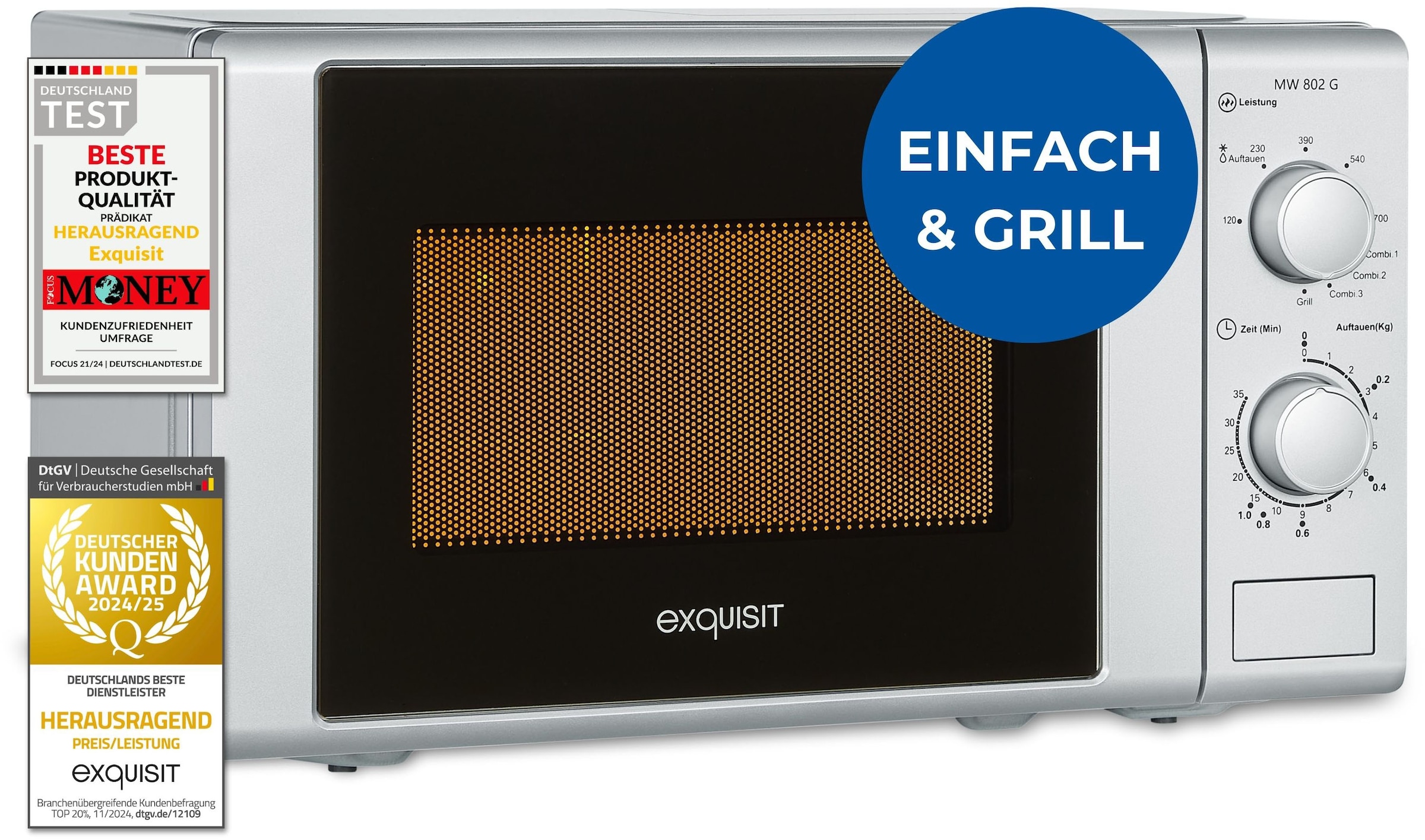 exquisit Mikrowelle »MW 900-030G silber«, Grill-Mikrowelle, 1050 W
