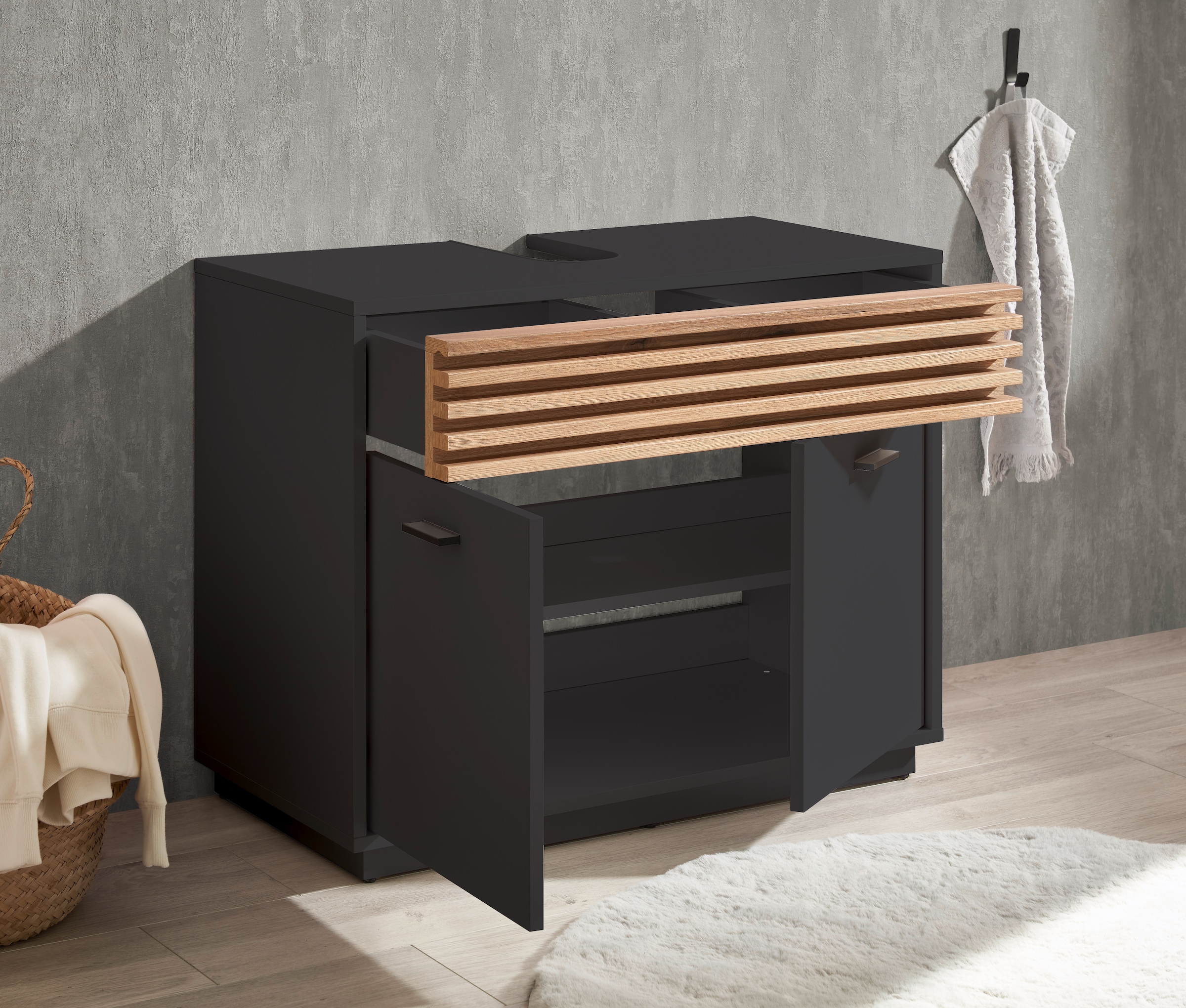 BASIC by Balculina Waschbeckenunterschrank »Liguria B/H/T 80x64x40 cm« 1 Stk. tlg. Breite 80cm, Unterflurauszug, FSC-Mix 70%