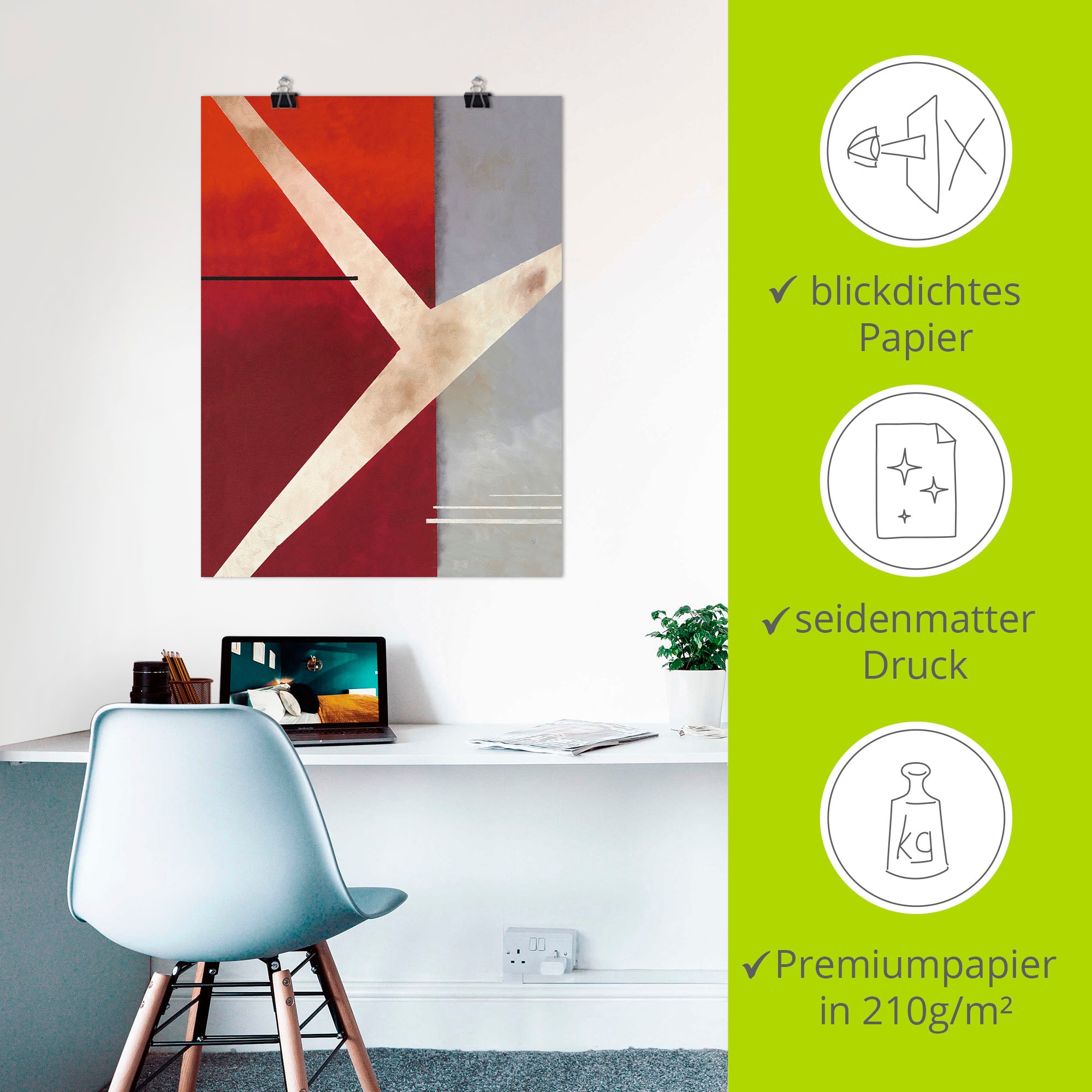Artland Wandbild »Abstrakt in rot-grau«, Gegenstandslos, (1 St.), als Leinwandbild, Poster in verschied. Größen