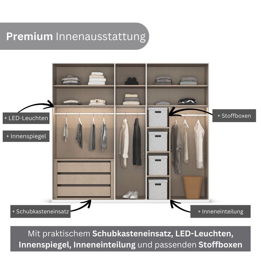 LeGer Home by Lena Gercke Kleiderschrank »Schrank Garderobe Ankleide Schlafzimmer Flur Serina«, (in 3 verschiedenen Ausstattungen BASIC/CLASSIC/PREMIUM), in 6 Breiten (101 - 401 cm) mit Front Glas oder Dekor MADE IN GERMANY